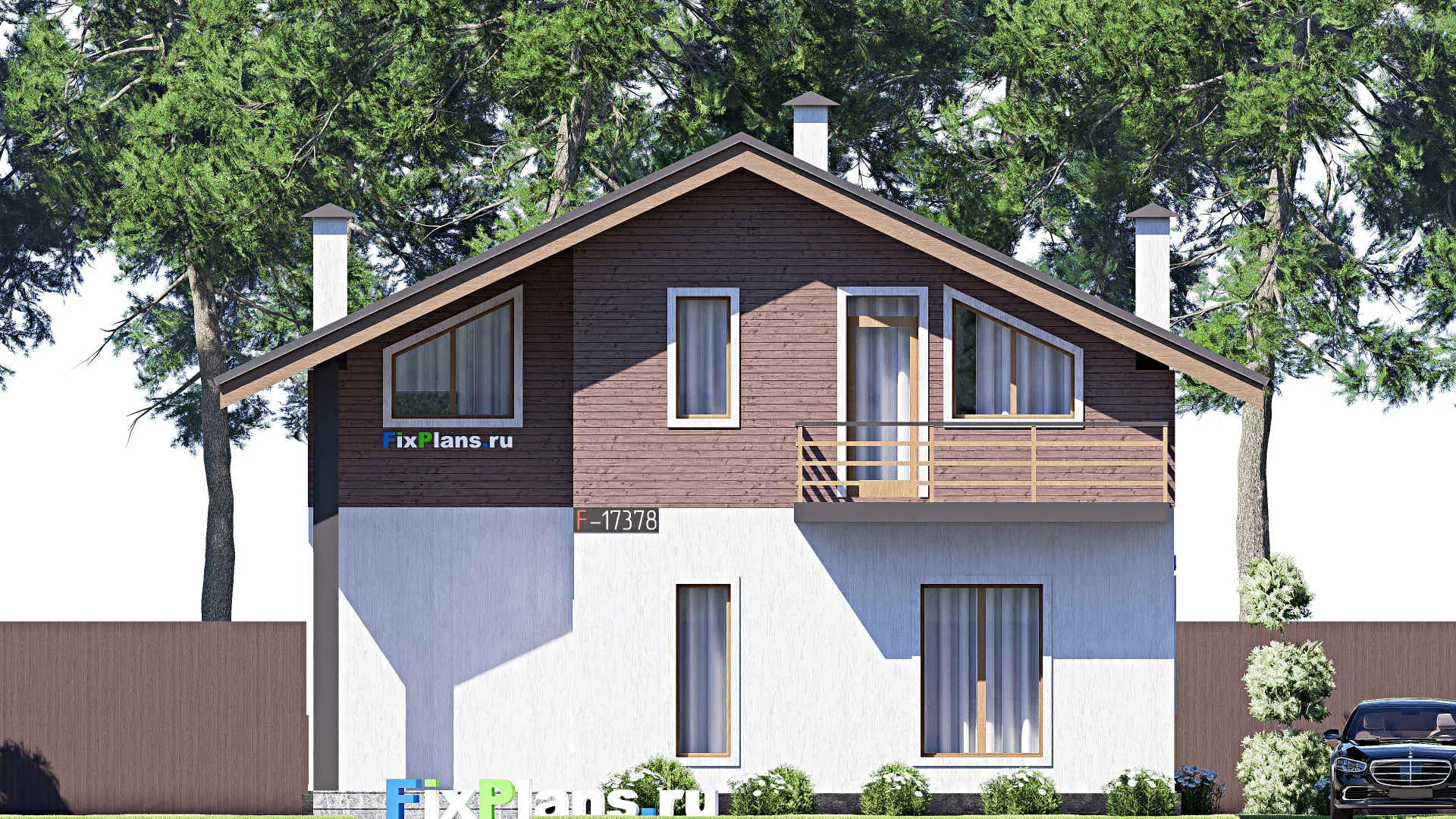 F-17378 - Проект дома с мансардой 9 на 11, площадью 120 м² с балконом и 4 спальнями