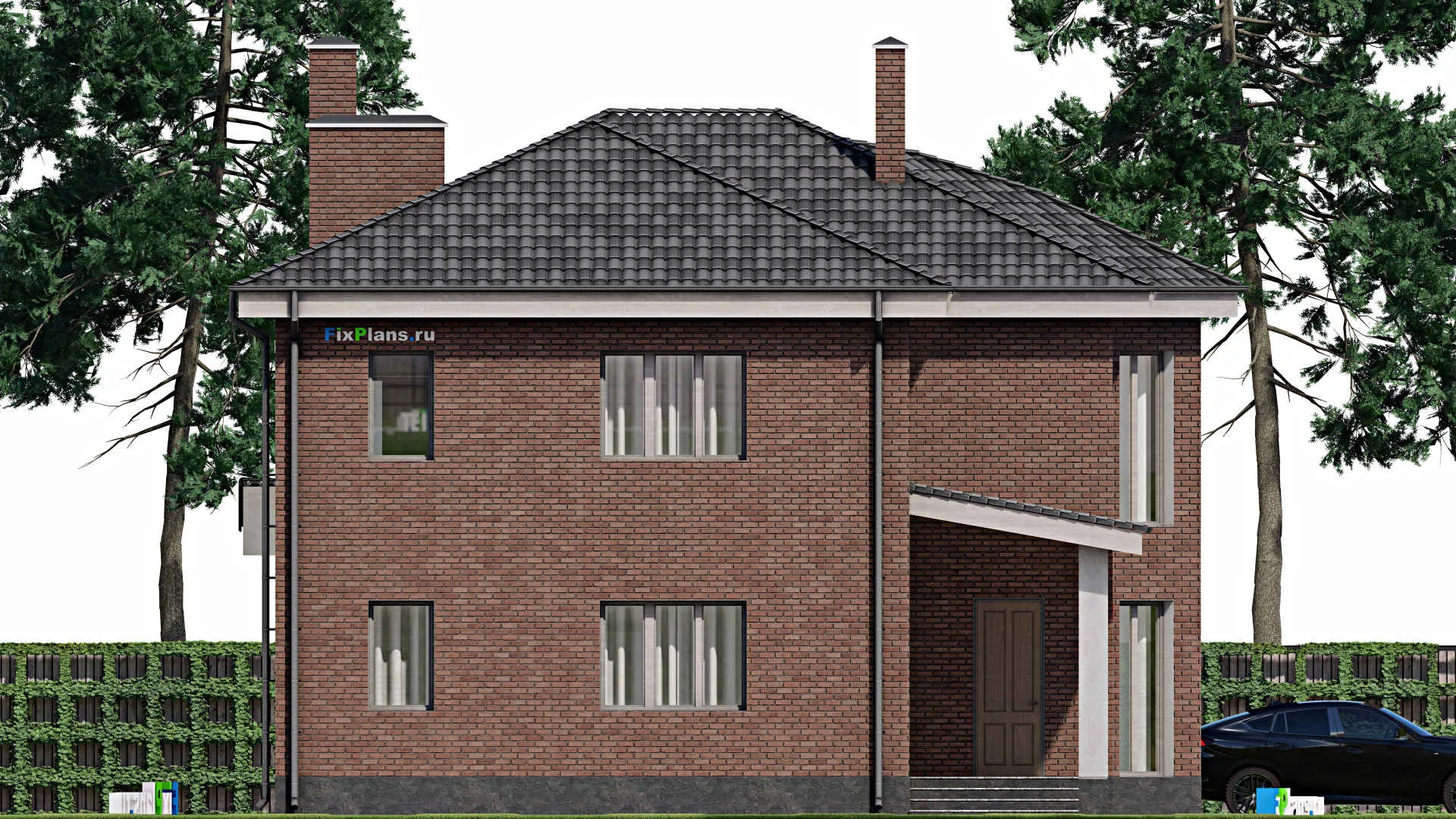 F-1736 - Проект двухэтажного дома 13 на 14, площадью 260 м² с террасой и 5 спальнями