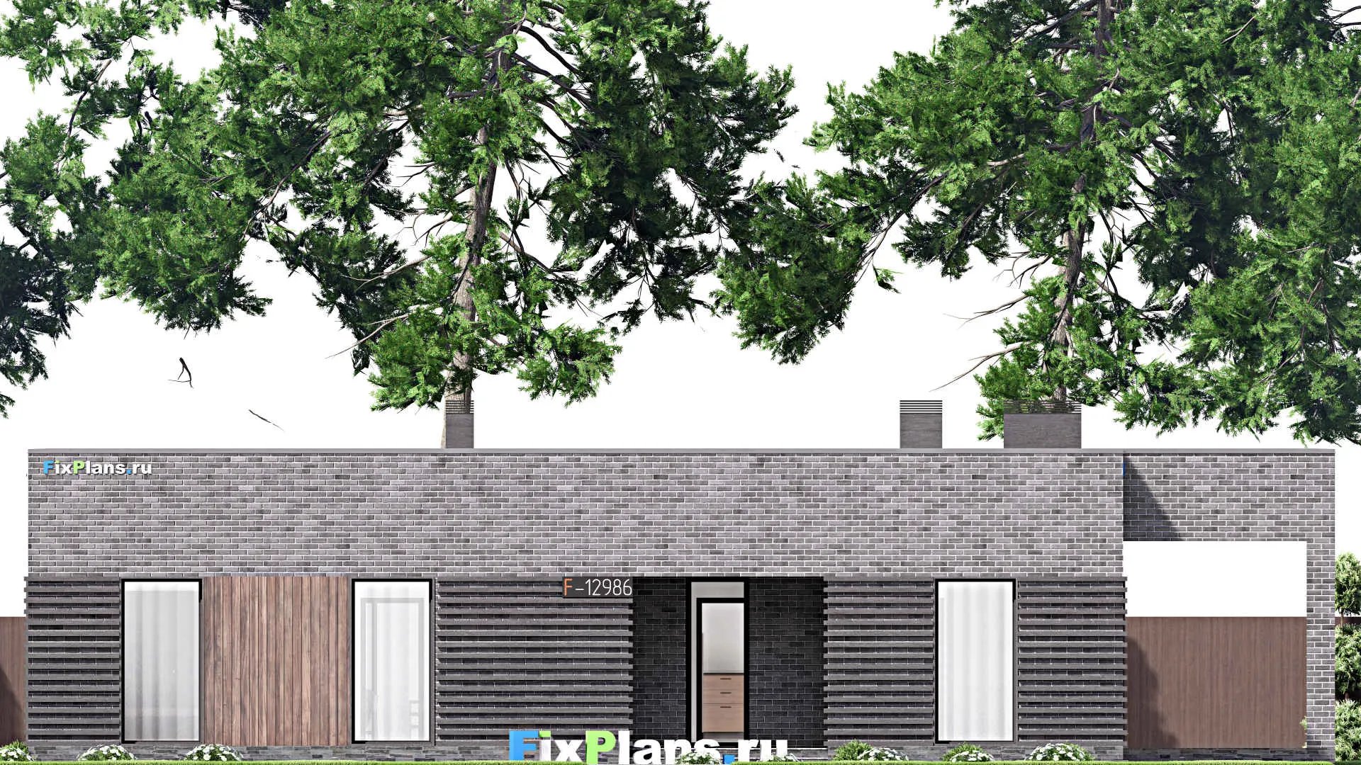 F-12986 - План одноэтажного дома 16 на 19, площадью 220 м² с террасой и 4 спальнями