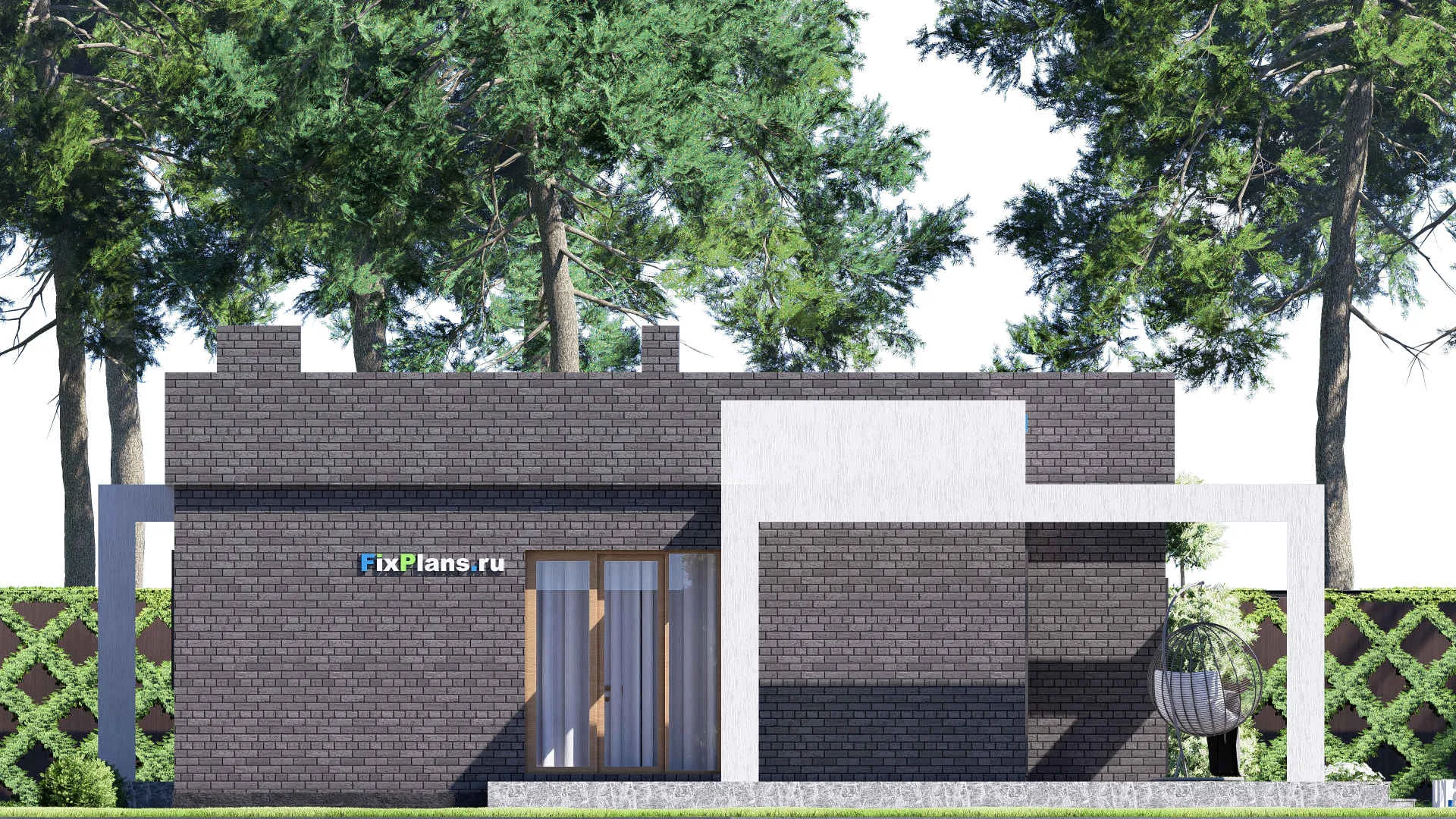 F-16325 - План одноэтажного дома 13 на 14, площадью 130 м² с террасой и 2 спальнями