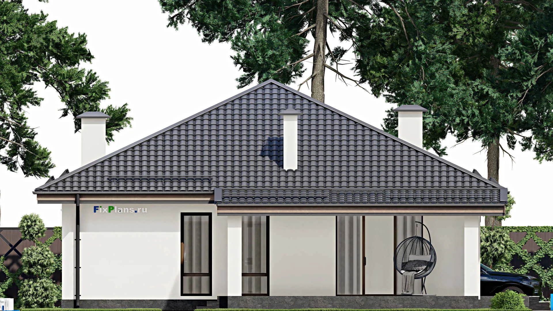 F-5300 - Проект одноэтажного дома 12 на 13, площадью 150 м² с террасой и 2 спальнями