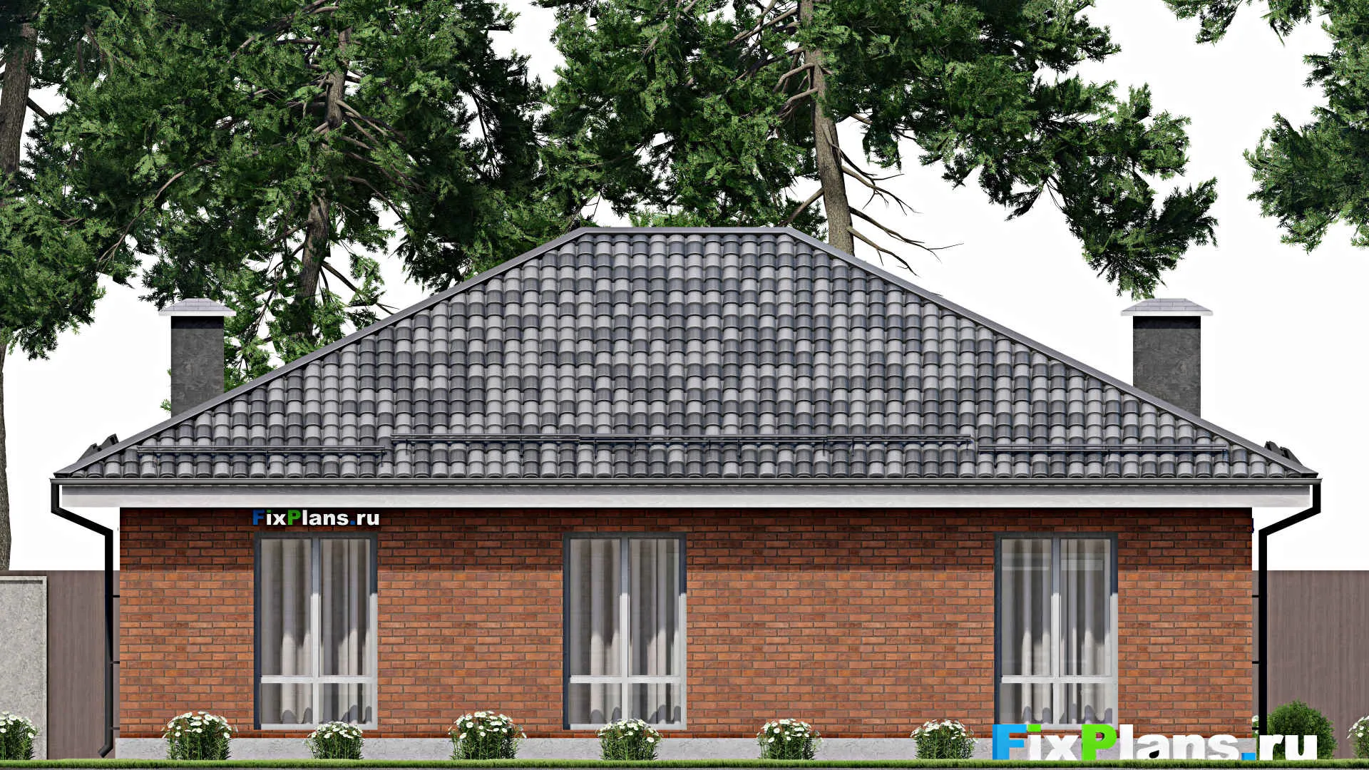 F-12167 - Проект одноэтажного дома 13 на 14, площадью 130 м² с террасой и 3 спальнями