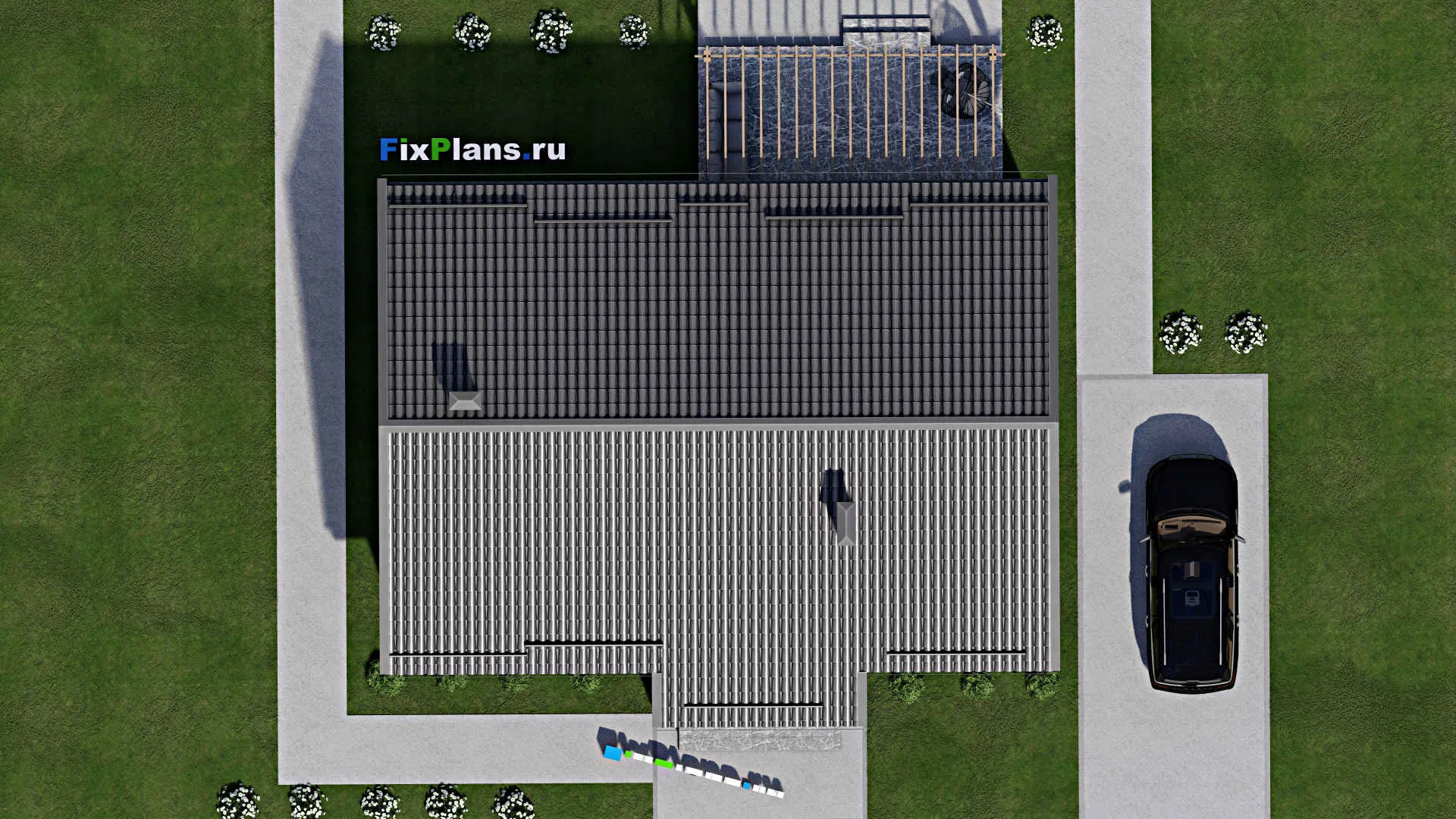 F-5597 - Проект одноэтажного дома 10 на 14, площадью 140 м² с террасой и 3 спальнями