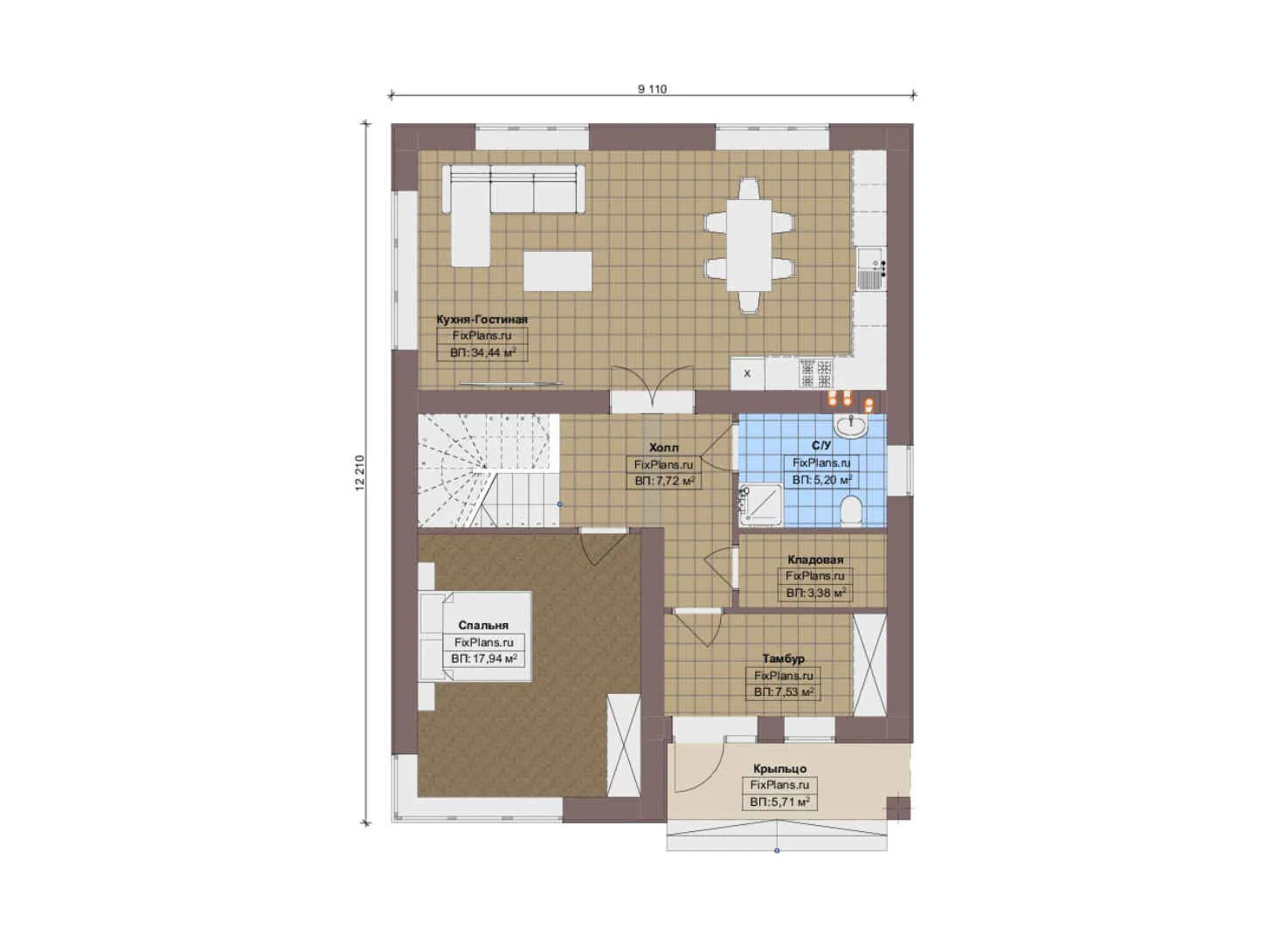 F-18368 - Планы двухэтажного дома 10 на 13, площадью 170 м² с балконом и 4 спальнями