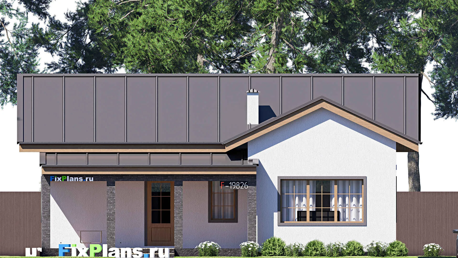 F-19826 - Проект одноэтажного дома 12 на 13, площадью 120 м² с террасой и 3 спальнями