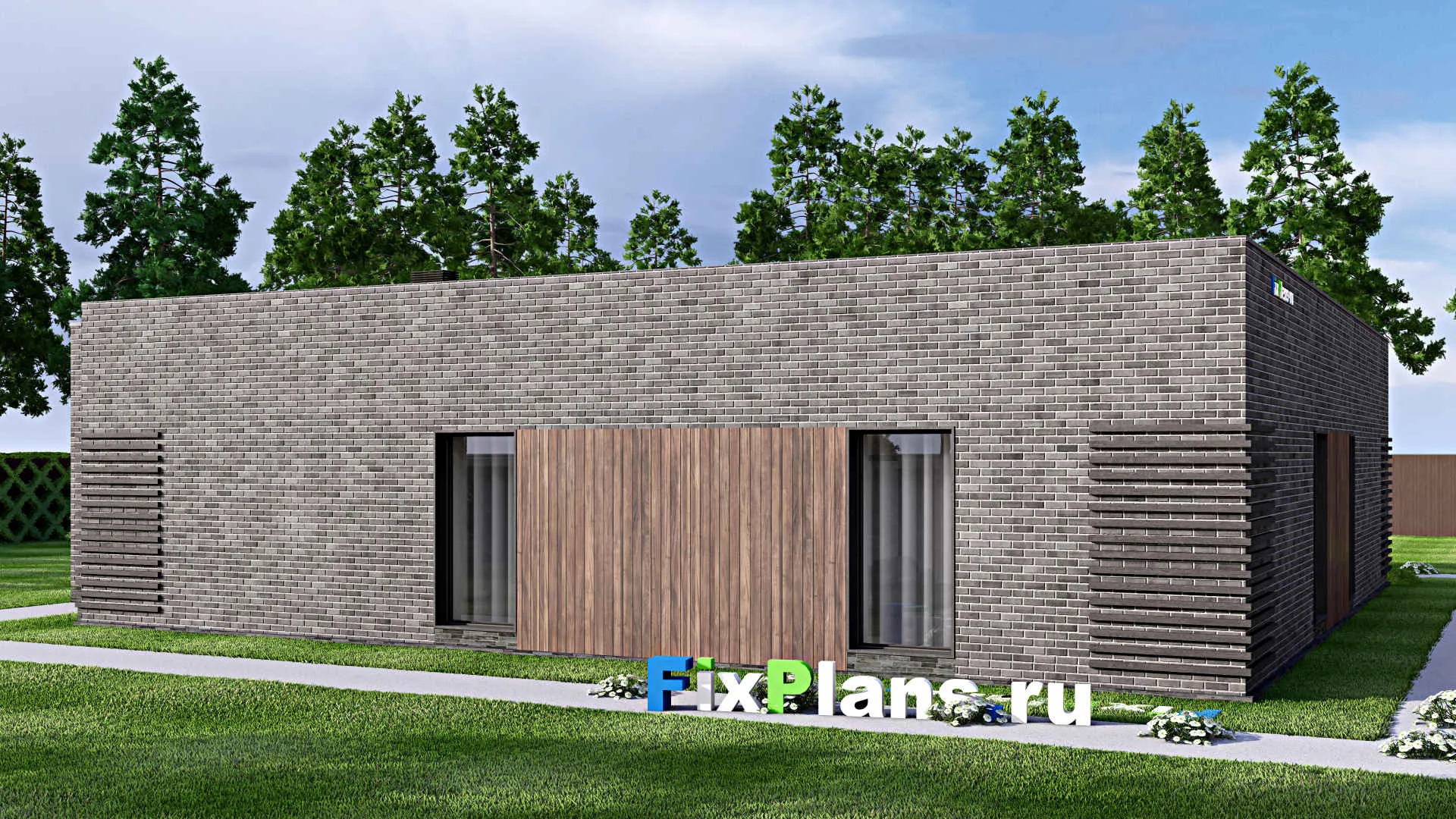 F-12986 - План одноэтажного дома 16 на 19, площадью 220 м² с террасой и 4 спальнями