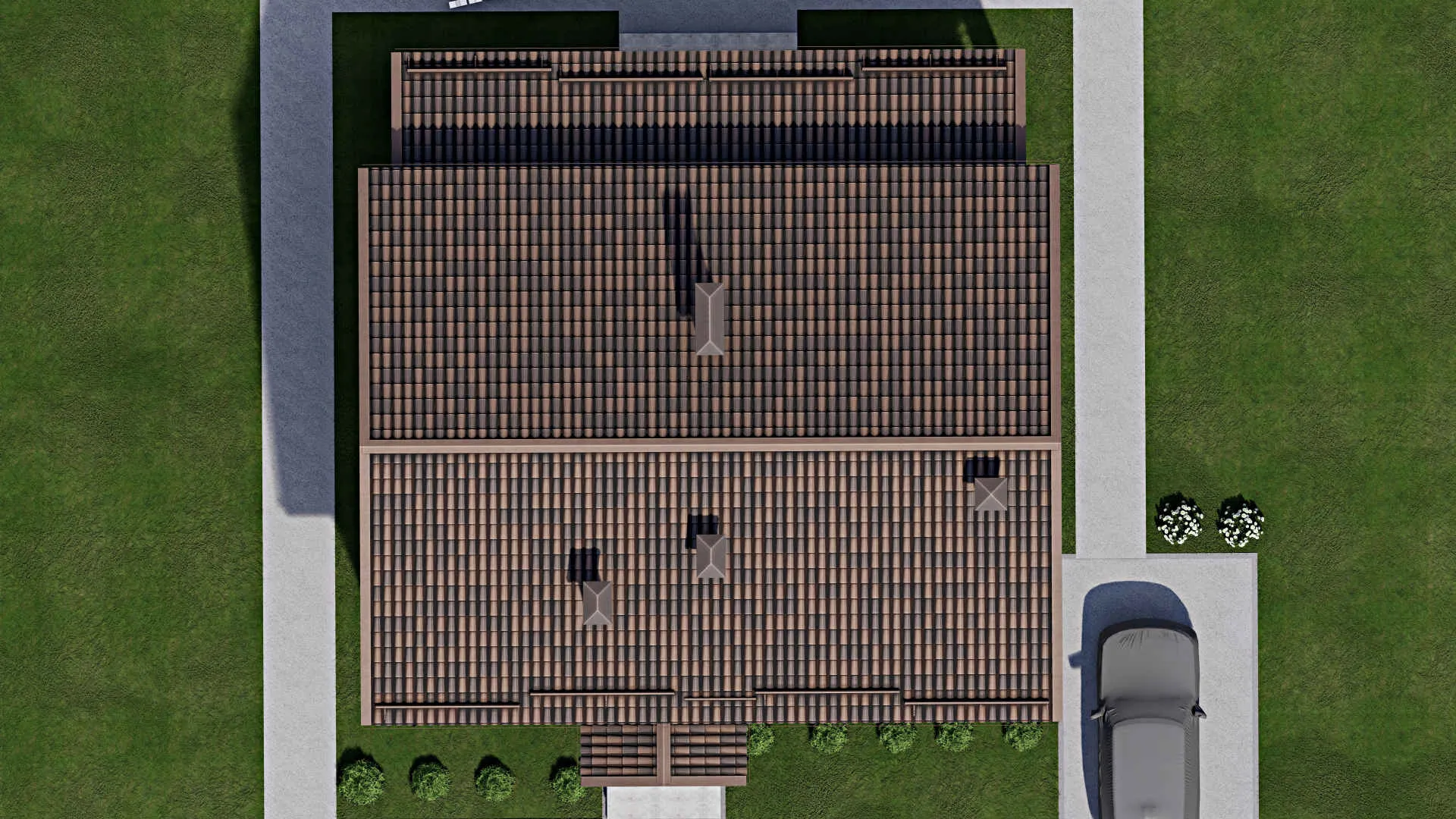 F-7118 - Проект дома с мансардой 13 на 15, площадью 240 м² с террасой и 5 спальнями