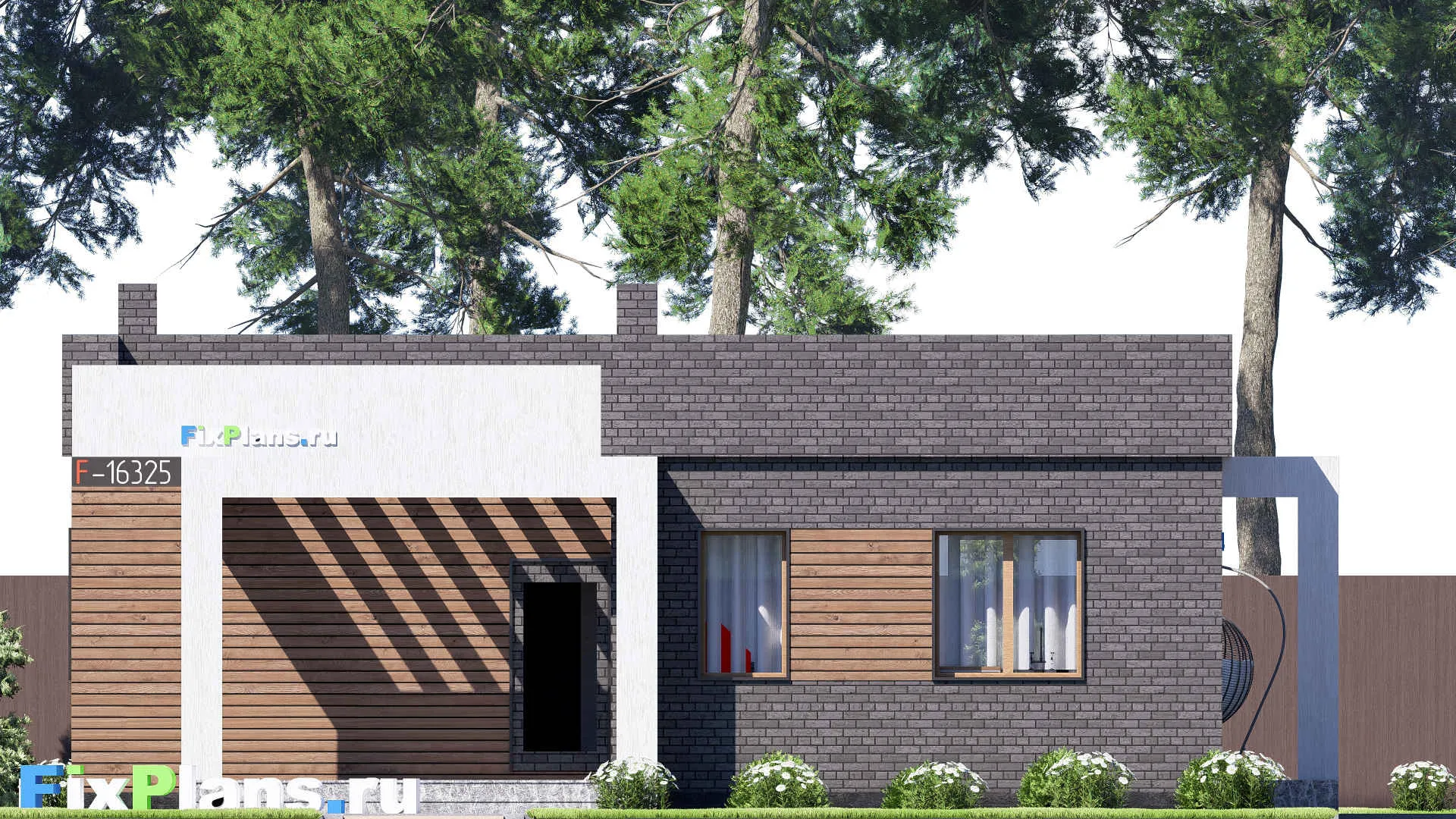 F-16325 - План одноэтажного дома 13 на 14, площадью 130 м² с террасой и 2 спальнями