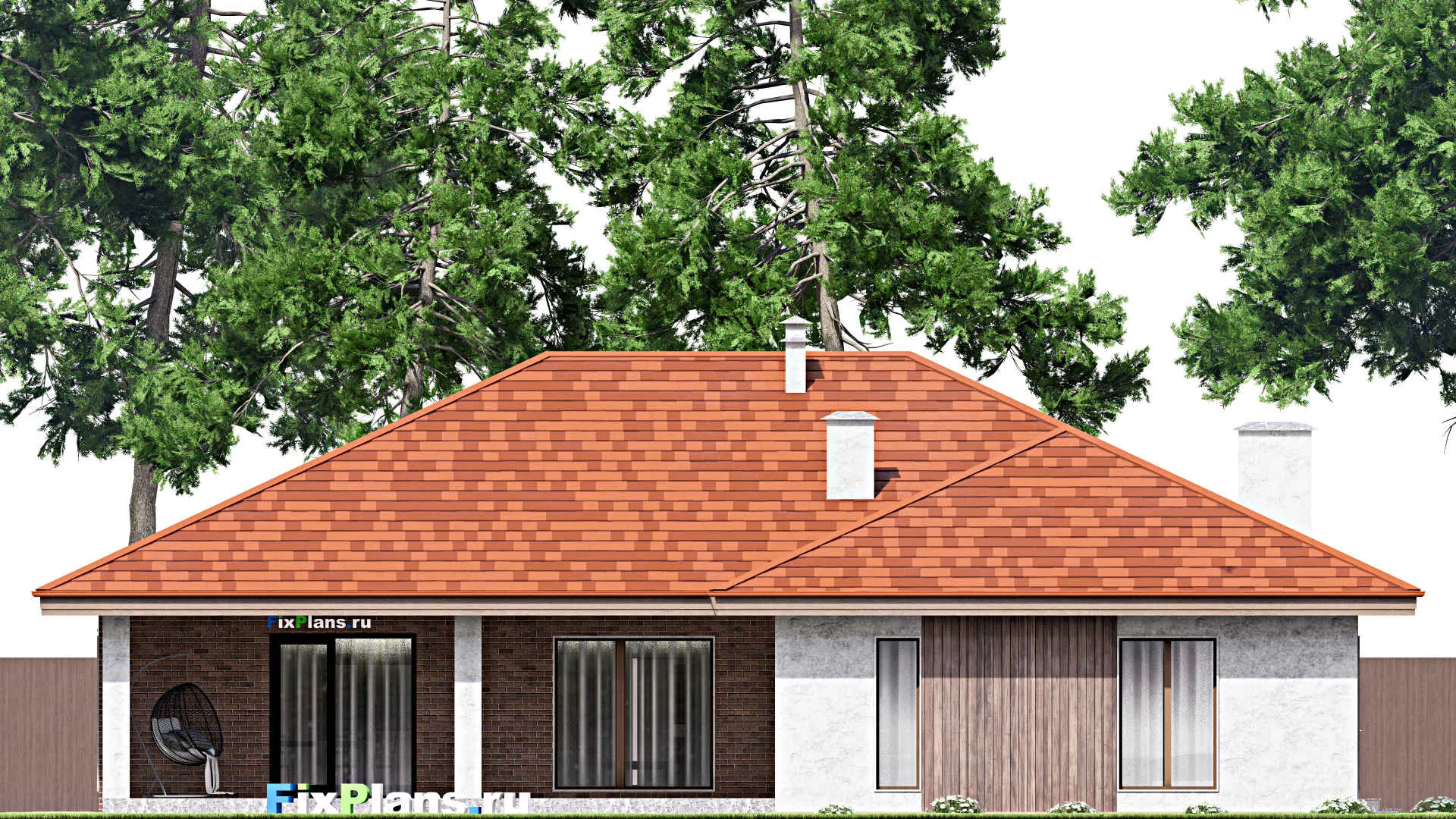 F-14228 - План одноэтажного дома 16 на 19, площадью 220 м² с террасой, баней и 3 спальнями