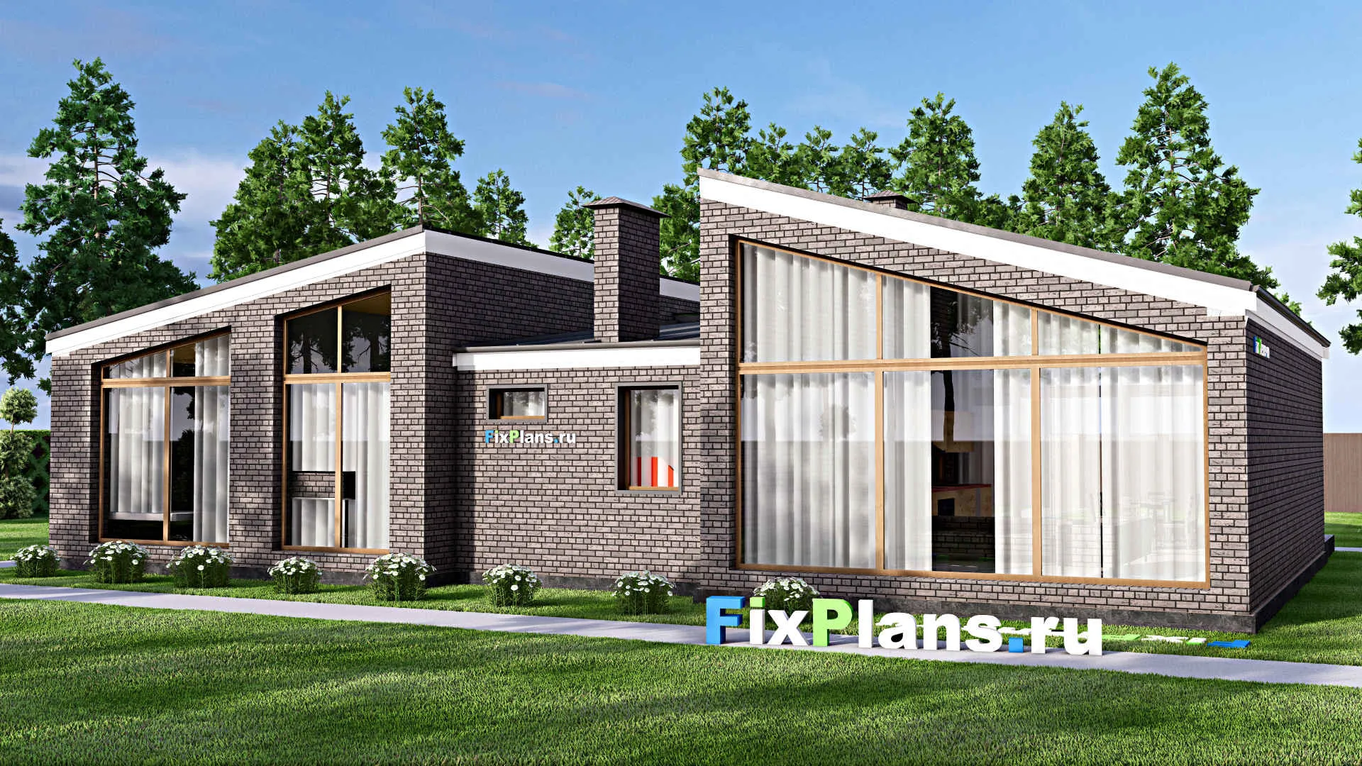 F-13544 - Проект одноэтажного дома 14 на 19, площадью 190 м² с террасой и 2 спальнями