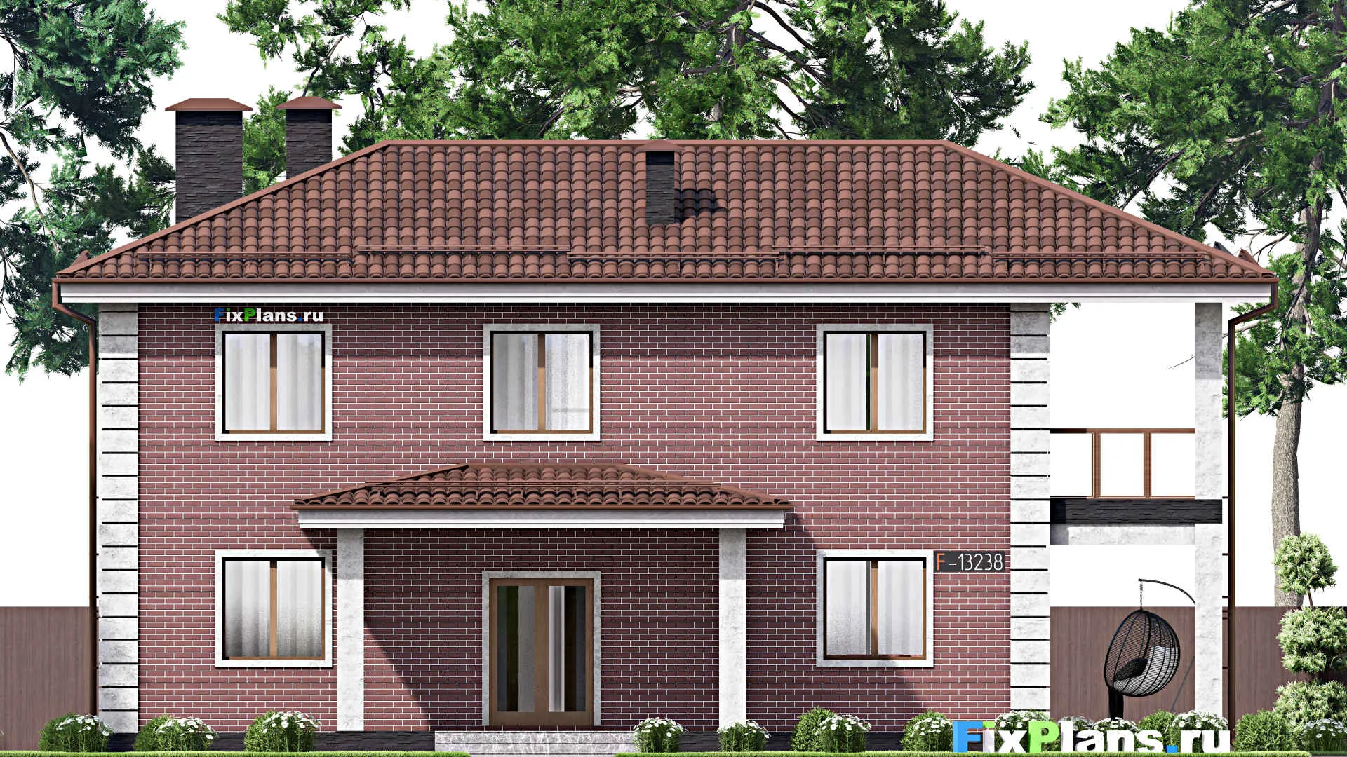 F-13238 - Планы двухэтажного дома 10 на 16, площадью 200 м² с террасой, балконом и 4 спальнями