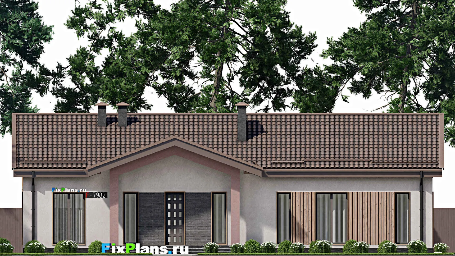 F-7982 - Проект одноэтажного дома 10 на 19, площадью 170 м² с террасой и 3 спальнями