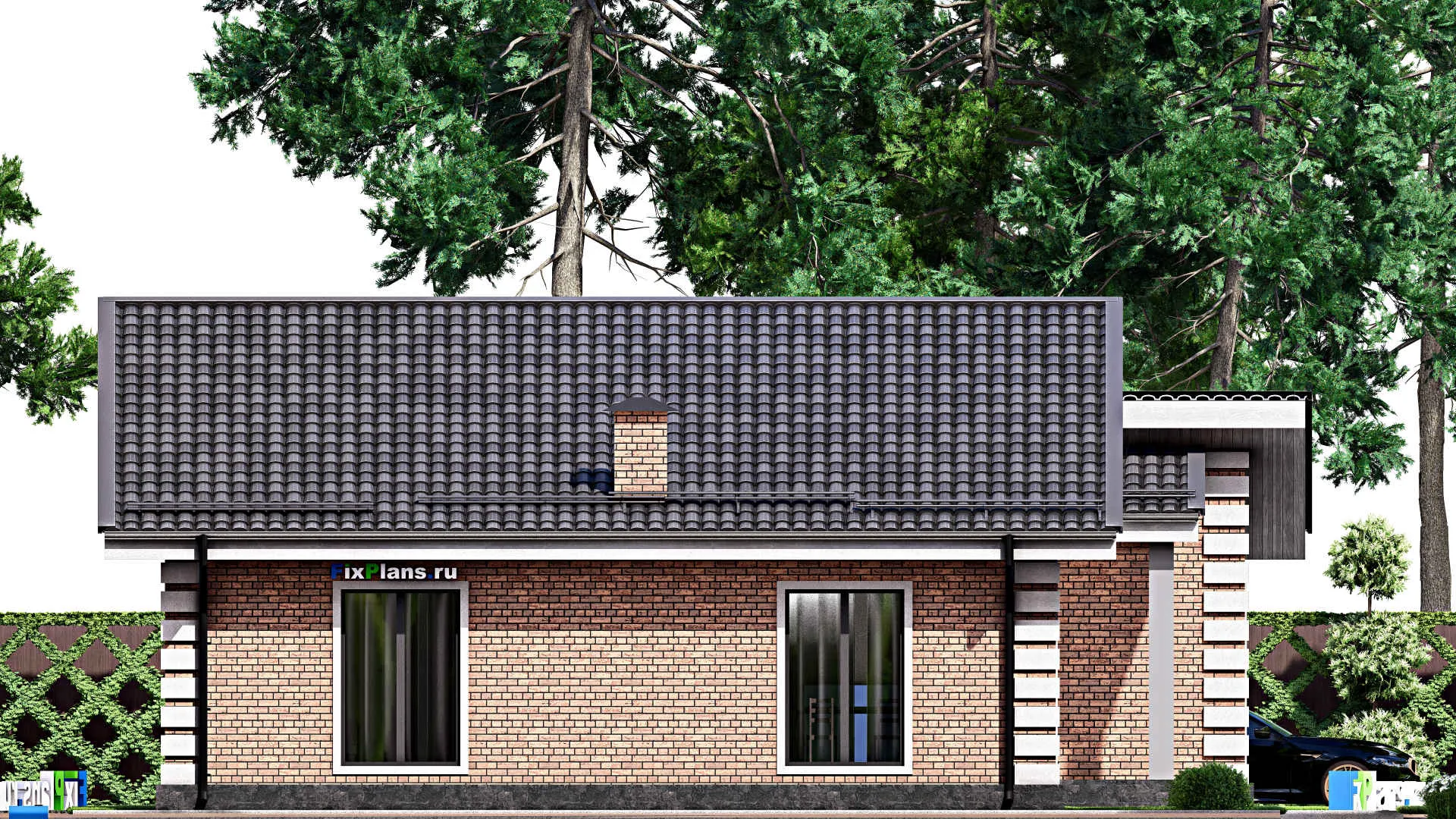 F-12482 - План одноэтажного дома 14 на 14, площадью 120 м² с 3 спальнями