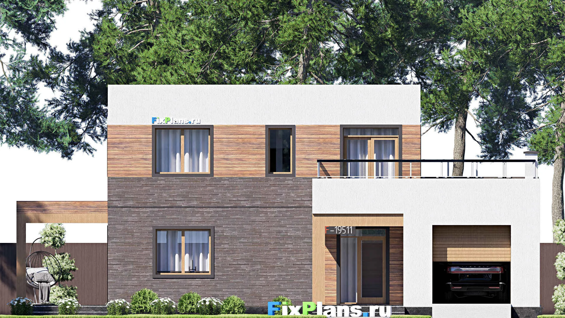 F-19511 - Проект двухэтажного дома 10 на 17, площадью 160 м² с террасой, гаражом на 1 машину и 3 спальнями