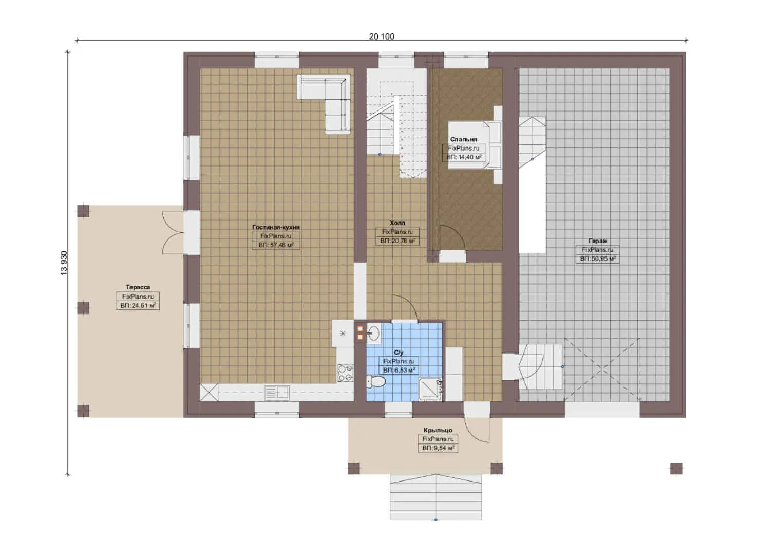 F-13589 - Планы двухэтажного дома 14 на 21, площадью 280 м² с террасой, гаражом на 2 машины и 4 спальнями