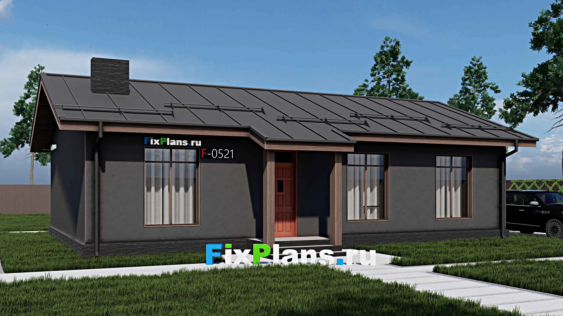 F-0521 - Проект одноэтажного дома 11 на 14, площадью 110 м² с террасой и 3 спальнями