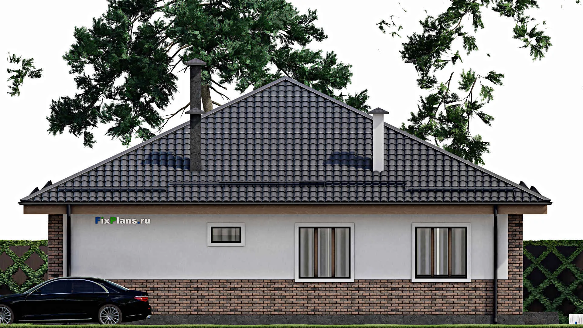 F-11096 - План одноэтажного дома 14 на 15, площадью 150 м² с террасой и 4 спальнями