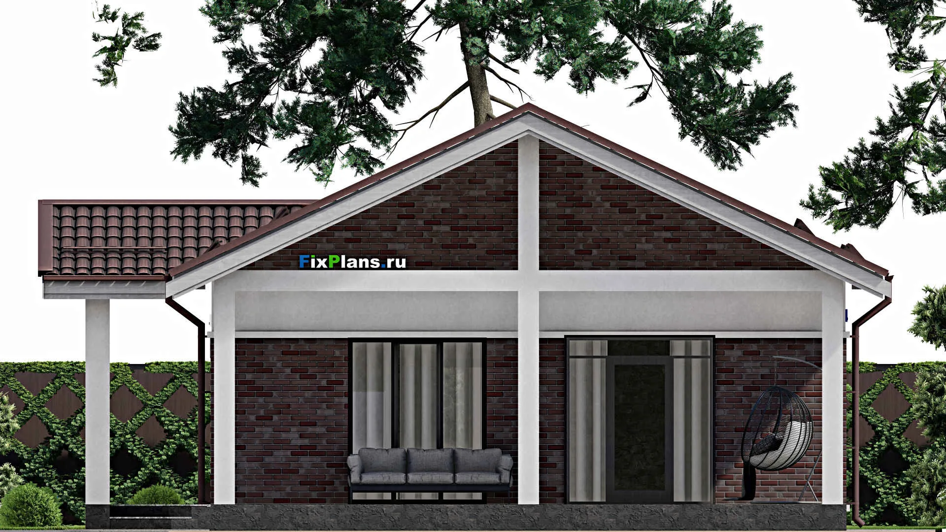 F-2150 - План одноэтажного дома 10 на 13, площадью 120 м² с террасой и 2 спальнями