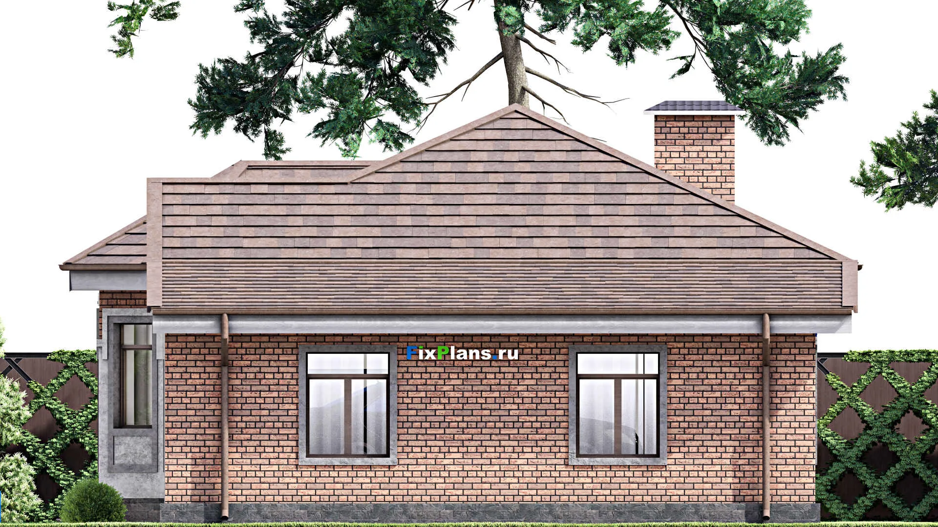 F-12626 - План одноэтажного дома 10 на 17, площадью 120 м² с террасой, гаражом на 1 машину и 2 спальнями