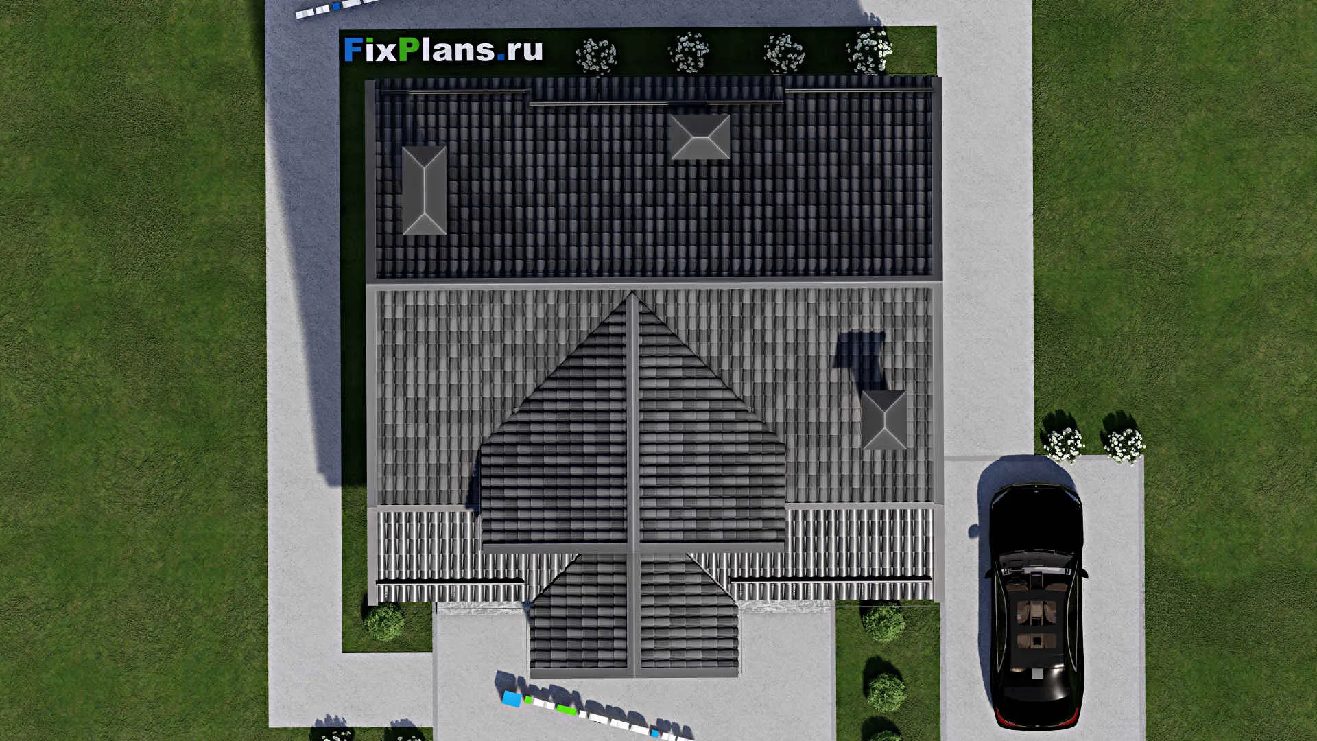 F-8297 - Проект бани 11 на 11, площадью 130 м² с комнатой отдыха, терассой, мансардой и санузлом