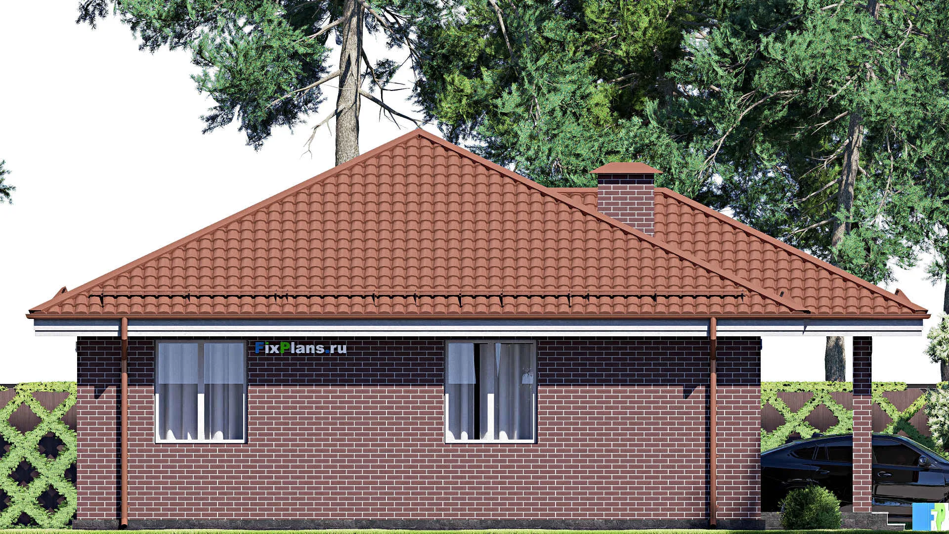 F-18296 - План одноэтажного дома 12 на 13, площадью 120 м² с 2 спальнями