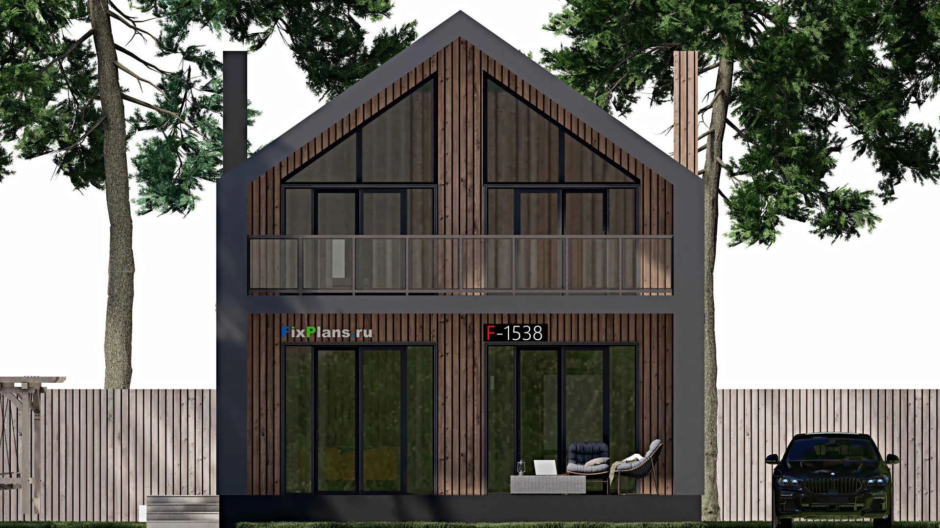 F-1538 - Проект дома с мансардой 8 на 18, площадью 230 м² с террасой, балконом и 4 спальнями