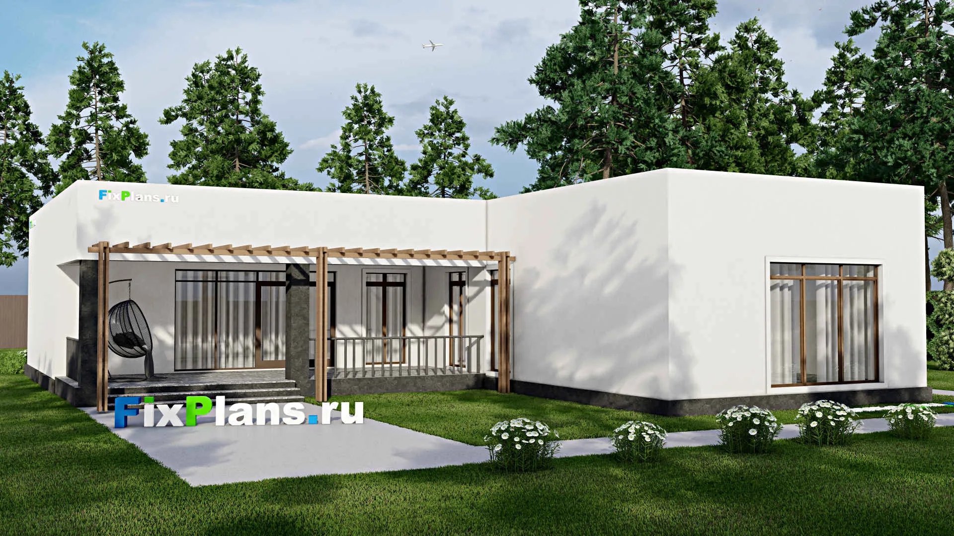 F-12392 - Проект одноэтажного дома 16 на 18, площадью 180 м² с террасой и 3 спальнями