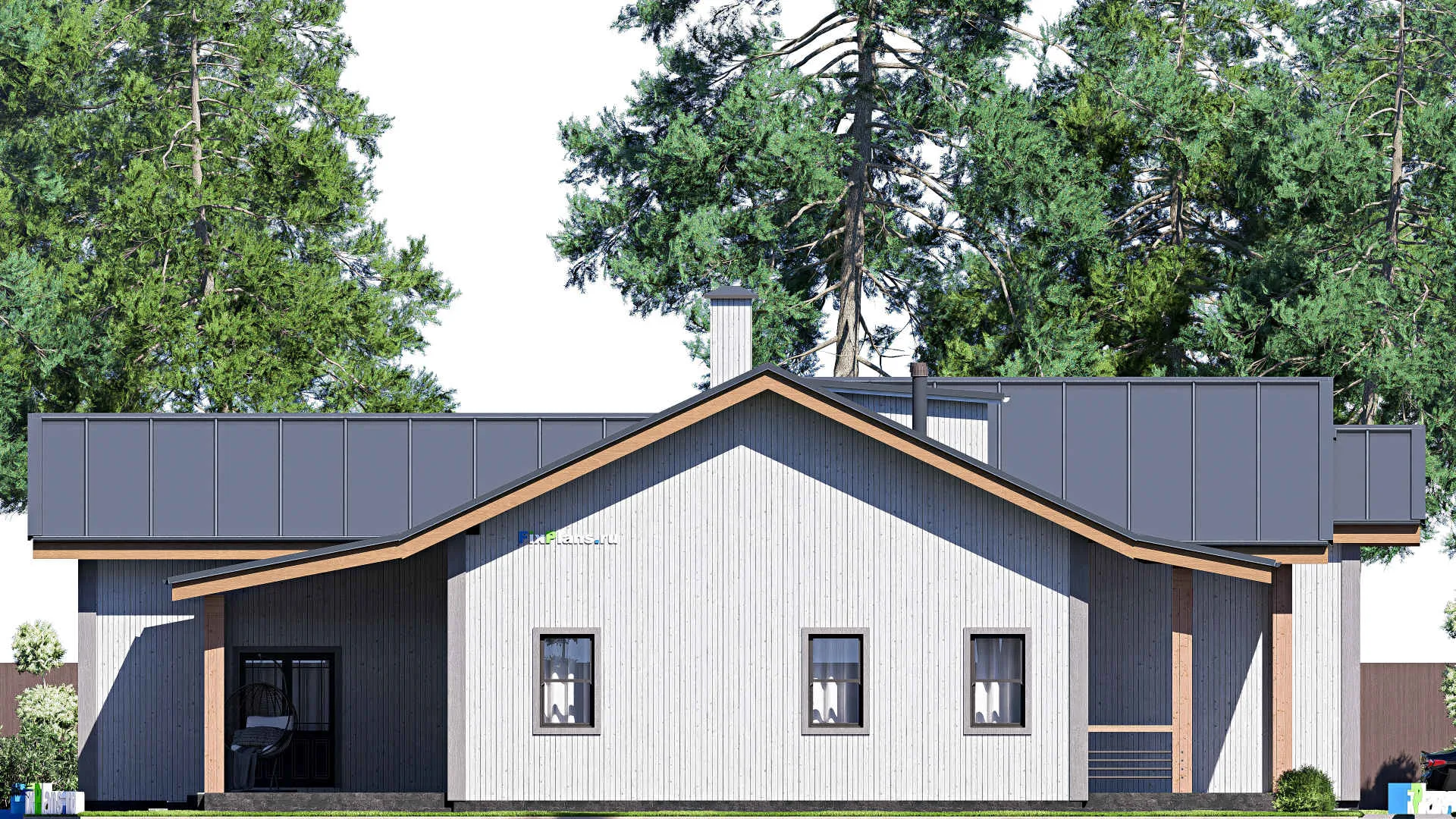 F-20204 - План одноэтажного дома 19 на 20, площадью 260 м² с террасой и 2 спальнями