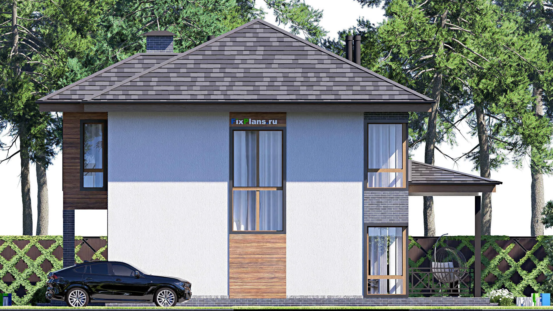 F-19529 - Проект двухэтажного дома 12 на 15, площадью 200 м² с террасой и 3 спальнями