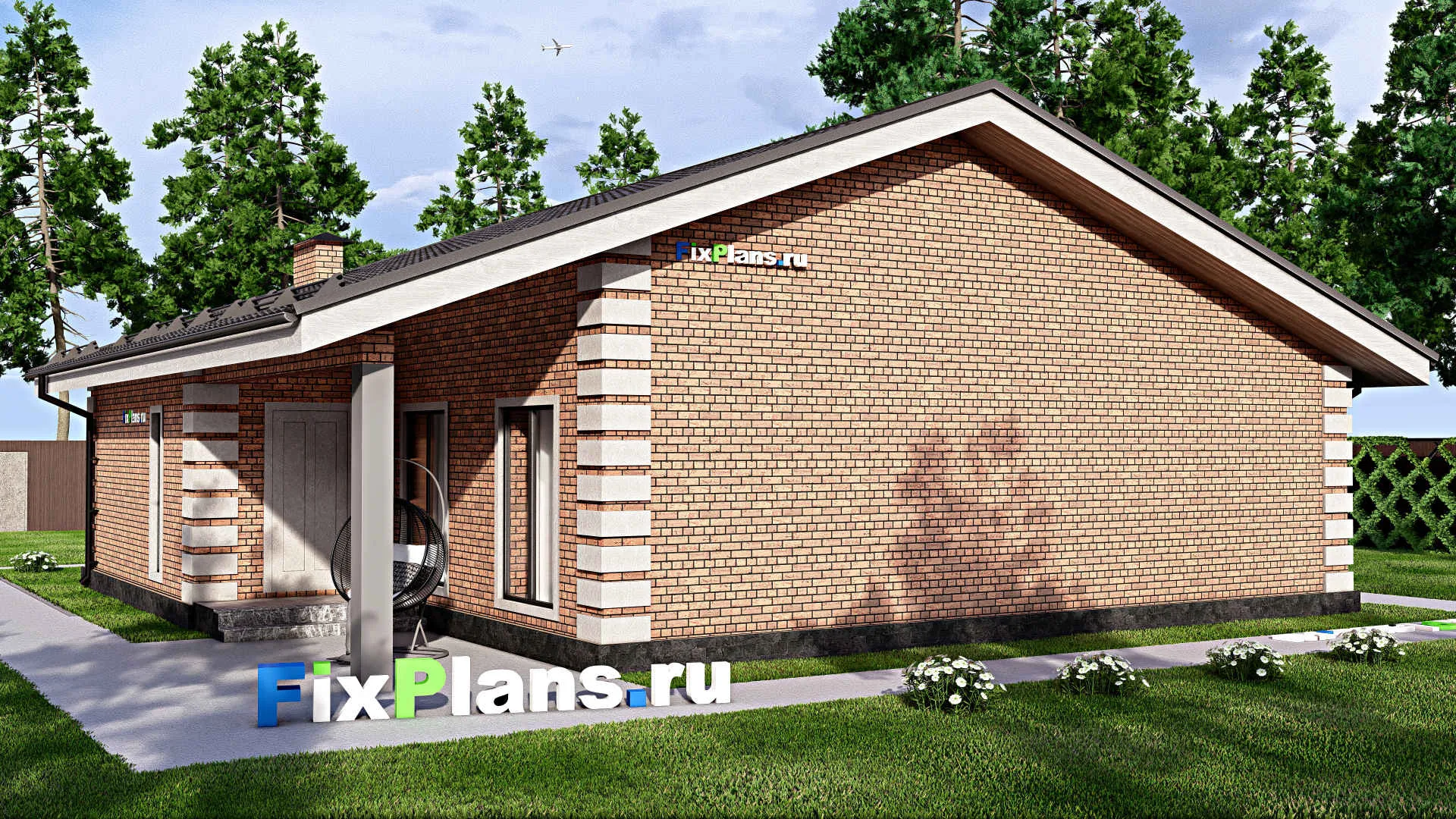 F-12482 - План одноэтажного дома 14 на 14, площадью 120 м² с 3 спальнями