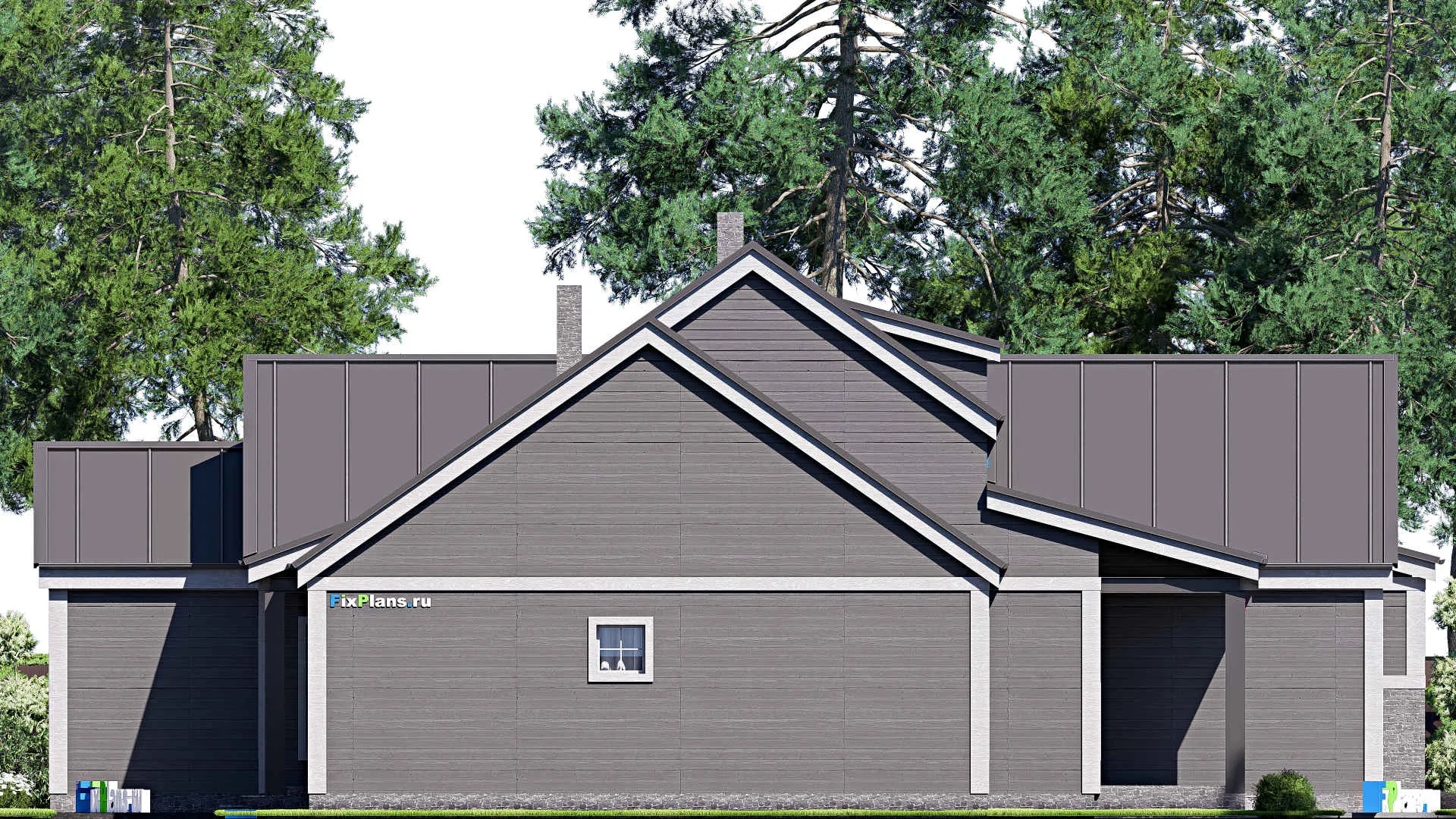 F-17081 - План одноэтажного дома 20 на 21, площадью 260 м² с террасой, гаражом на 2 машины и 4 спальнями