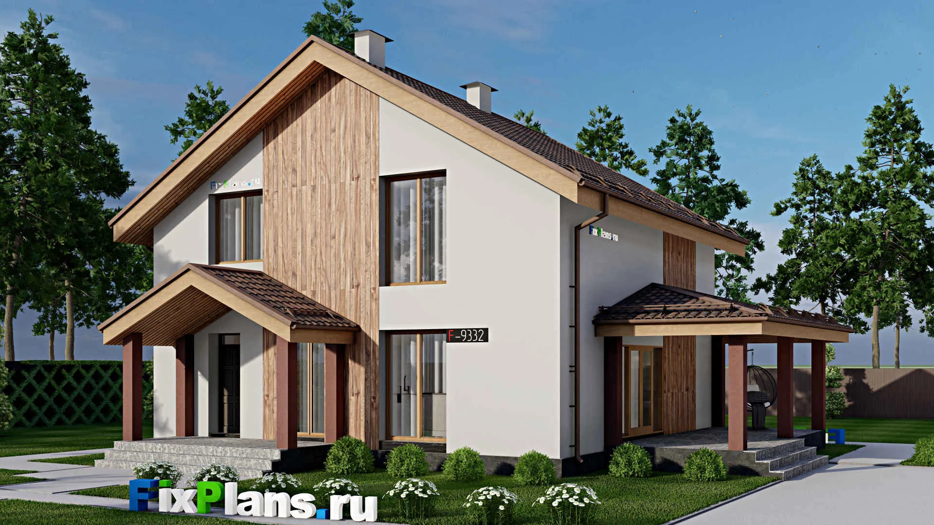 F-9332 - Проект дома с мансардой 13 на 15, площадью 200 м² с террасой и 3 спальнями