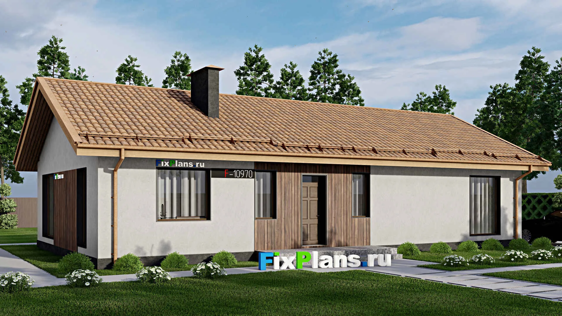 F-10970 - Проект одноэтажного дома 11 на 18, площадью 140 м² с 3 спальнями
