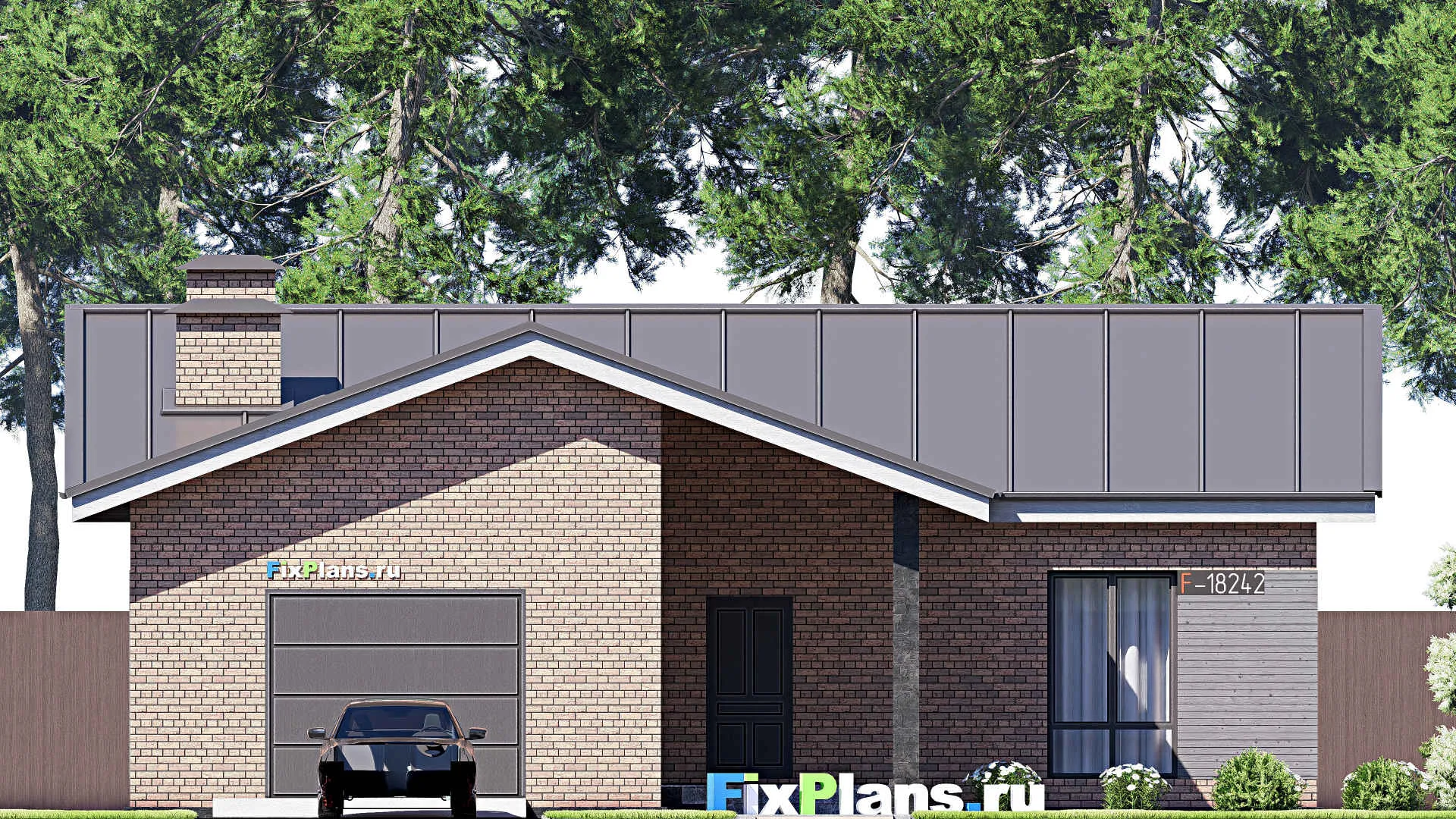 F-18242 - План одноэтажного дома 14 на 16, площадью 150 м² с гаражом на 2 машины и 2 спальнями