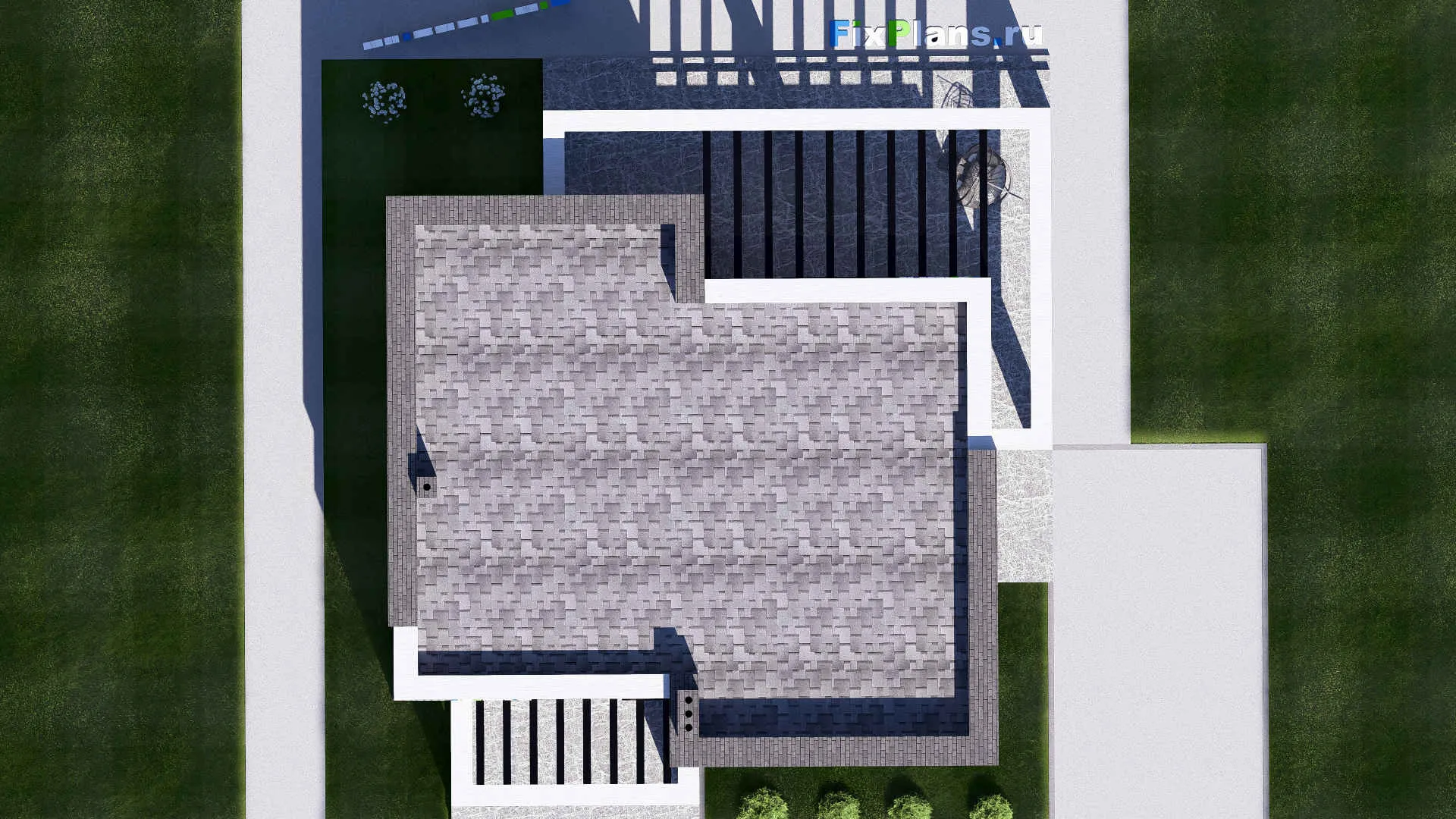 F-16325 - План одноэтажного дома 13 на 14, площадью 130 м² с террасой и 2 спальнями