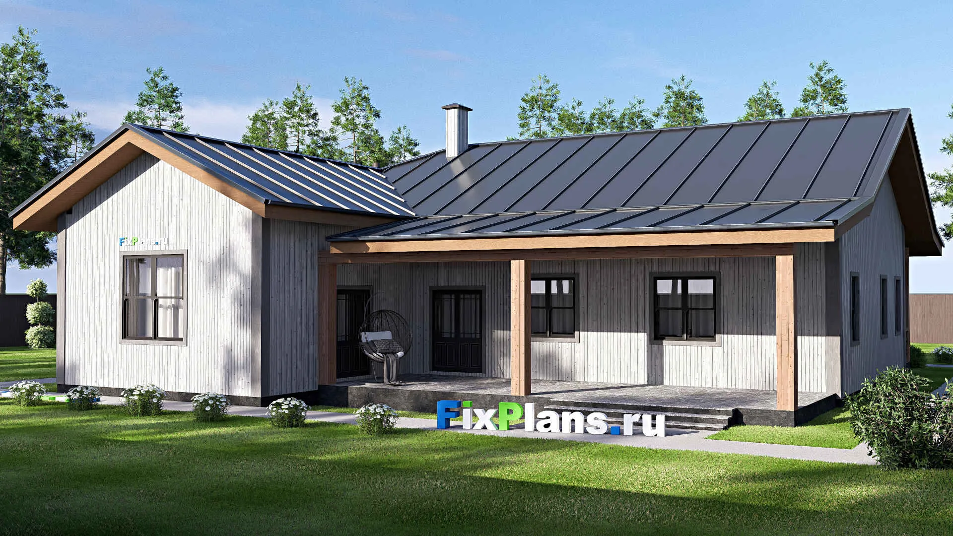 F-20204 - План одноэтажного дома 19 на 20, площадью 260 м² с террасой и 2 спальнями