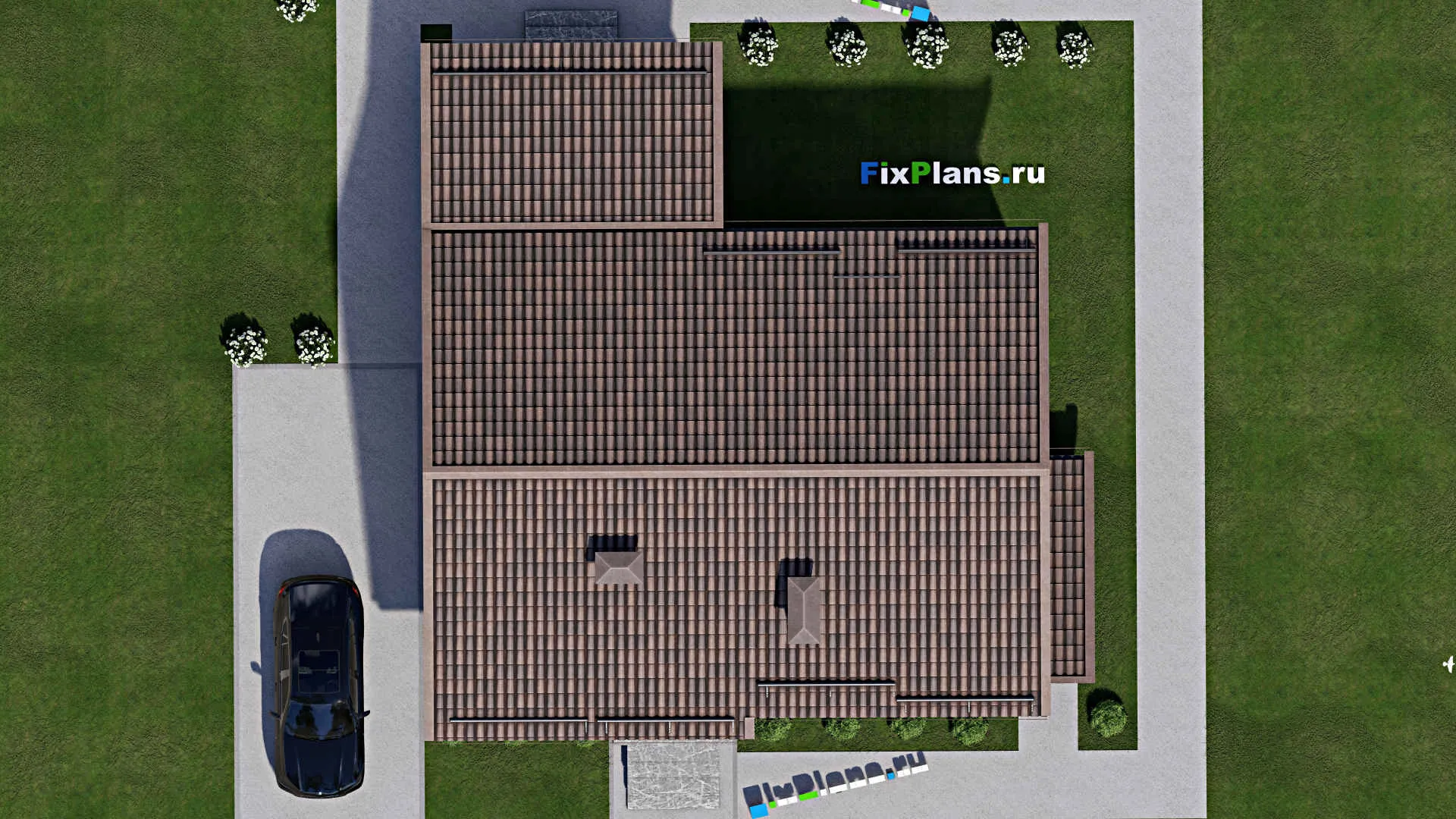 F-4103 - Проект одноэтажного дома 10 на 13, площадью 160 м² с террасой, цокольным этажом и 3 спальнями