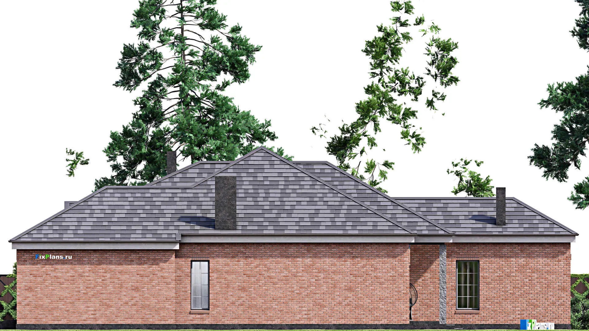 F-16811 - План одноэтажного дома 15 на 24, площадью 220 м² с террасой, гаражом на 2 машины и 3 спальнями