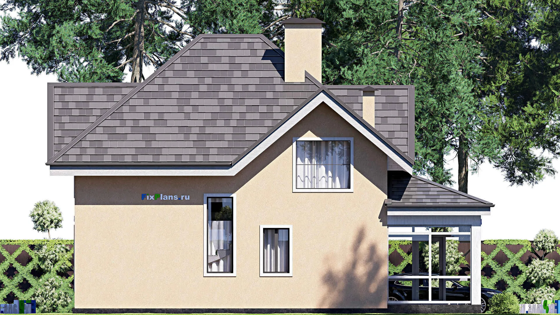 F-17324 - Проект дома с мансардой 11 на 14, площадью 140 м² с террасой и 4 спальнями