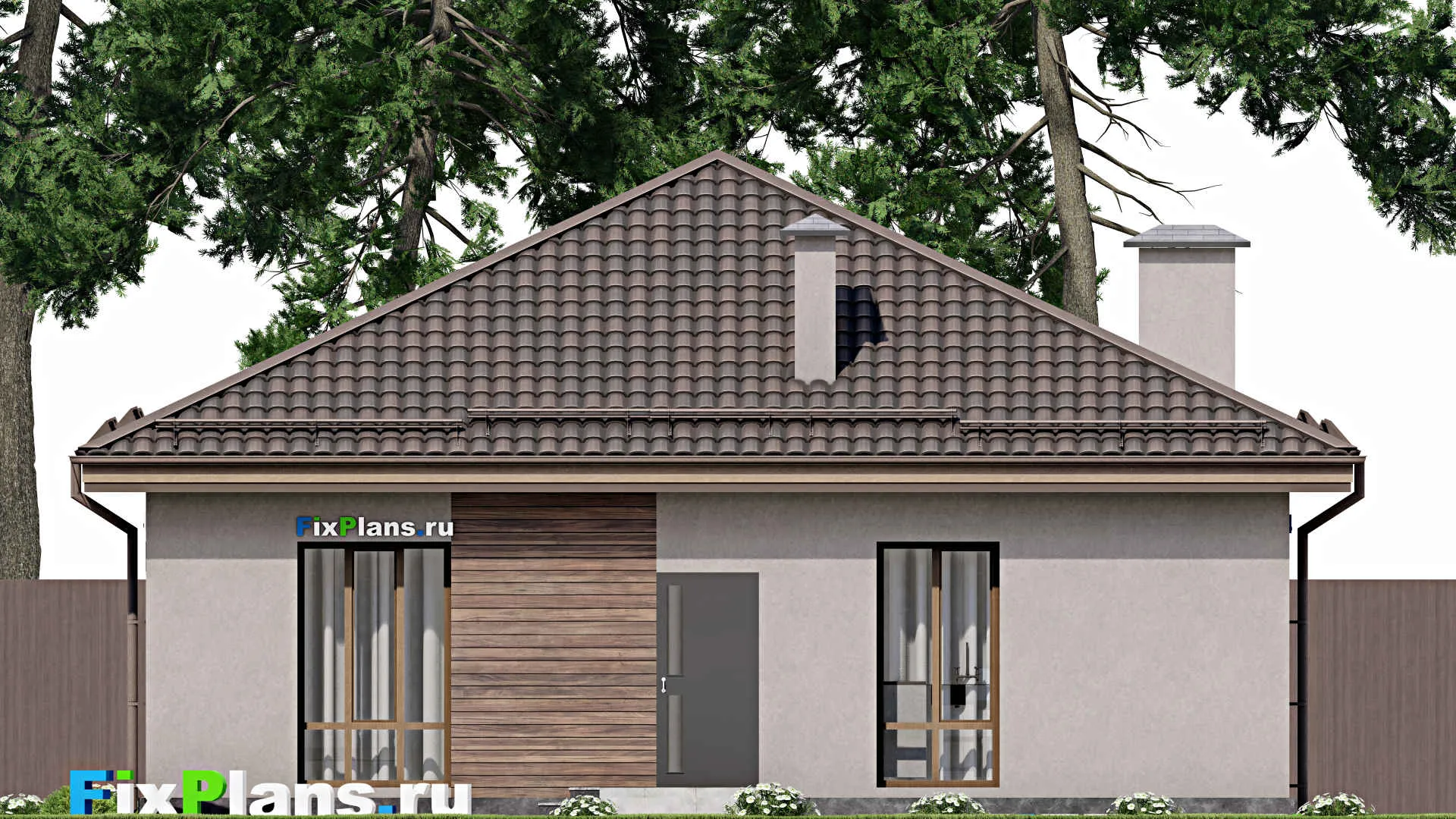 F-8216 - План одноэтажного дома 12 на 21, площадью 150 м² с гаражом на 1 машину и 3 спальнями