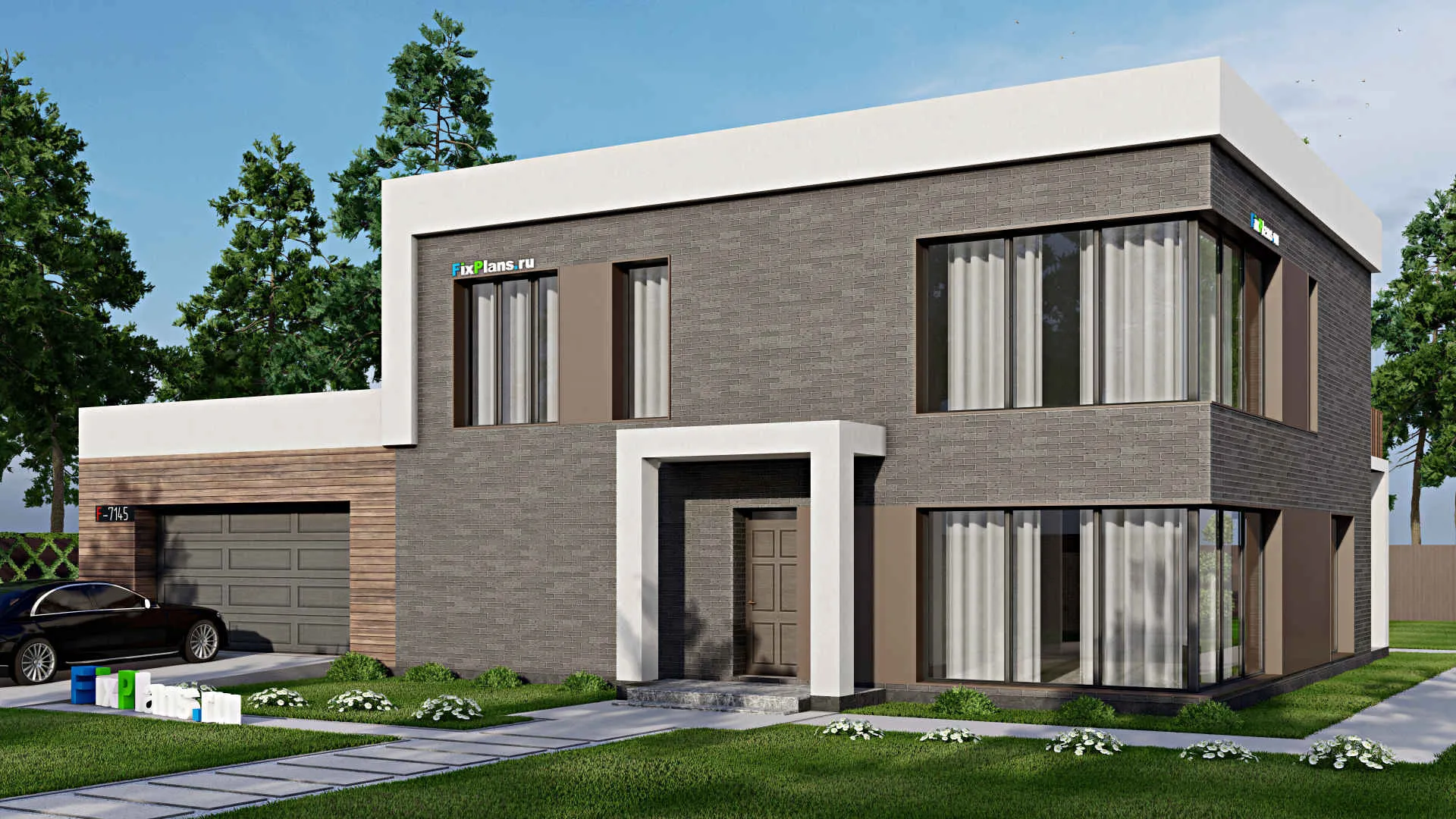 F-7145 - Проект двухэтажного дома 15 на 20, площадью 340 м² с балконом, гаражом на 2 машины и 4 спальнями