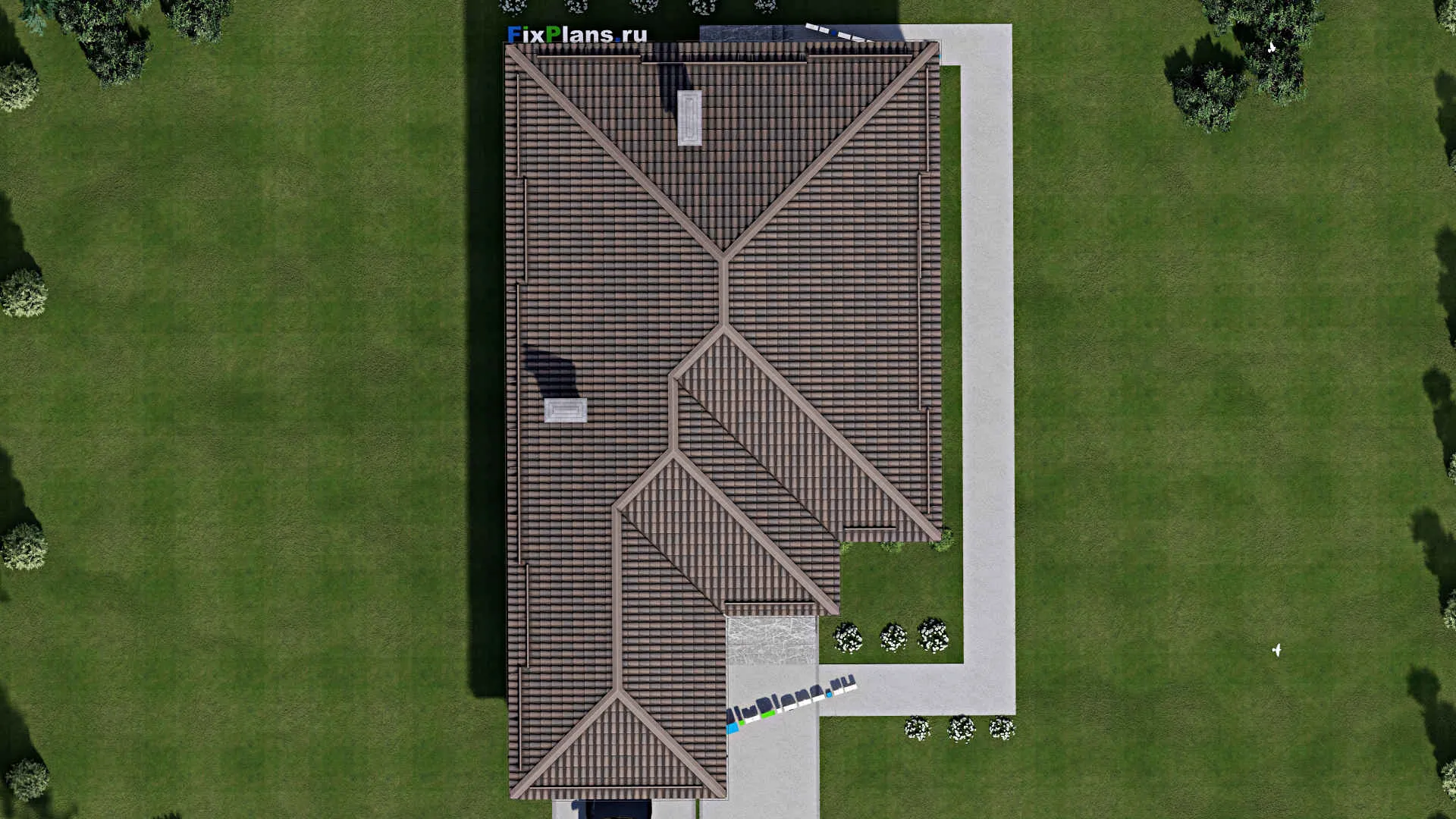 F-8216 - План одноэтажного дома 12 на 21, площадью 150 м² с гаражом на 1 машину и 3 спальнями