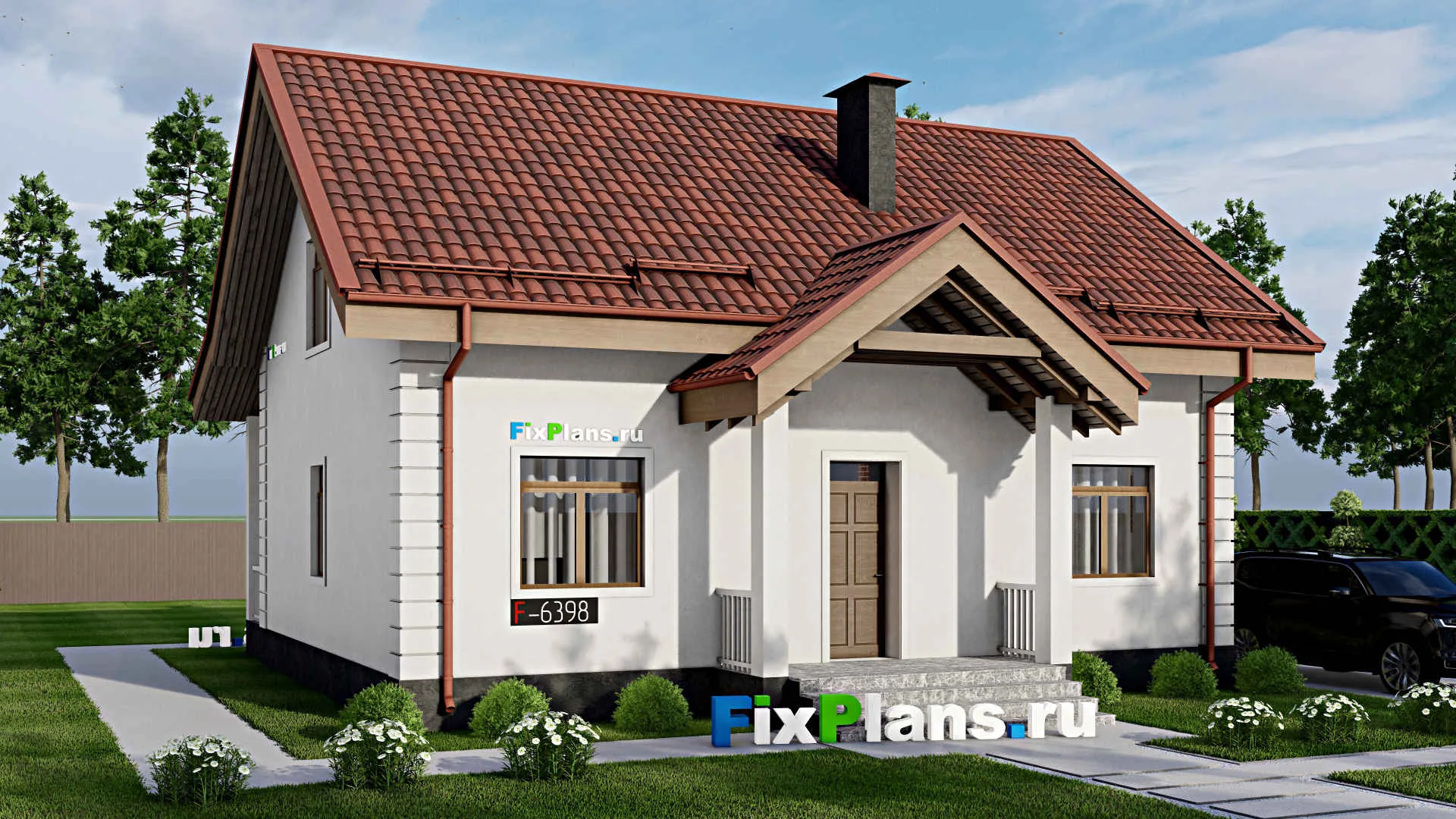 F-6398 - Проект дома с мансардой 12 на 13, площадью 160 м² с террасой и 3 спальнями