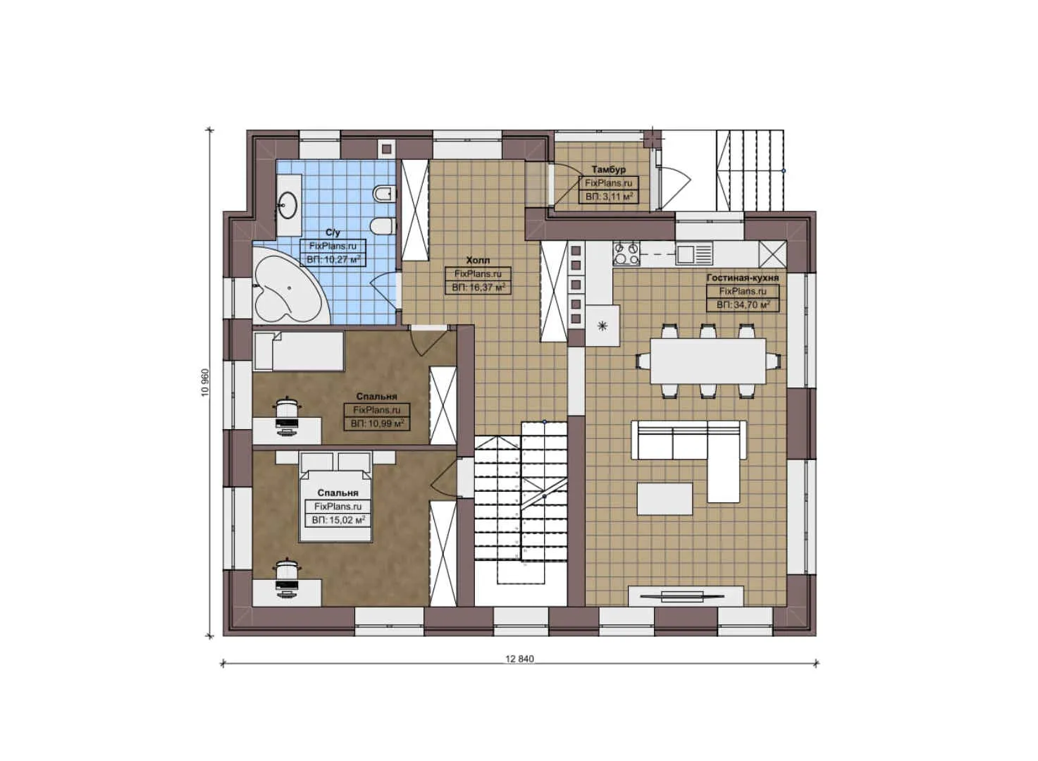 F-7442 - Планы дома с мансардой 11 на 13, площадью 150 м² с 4 спальнями