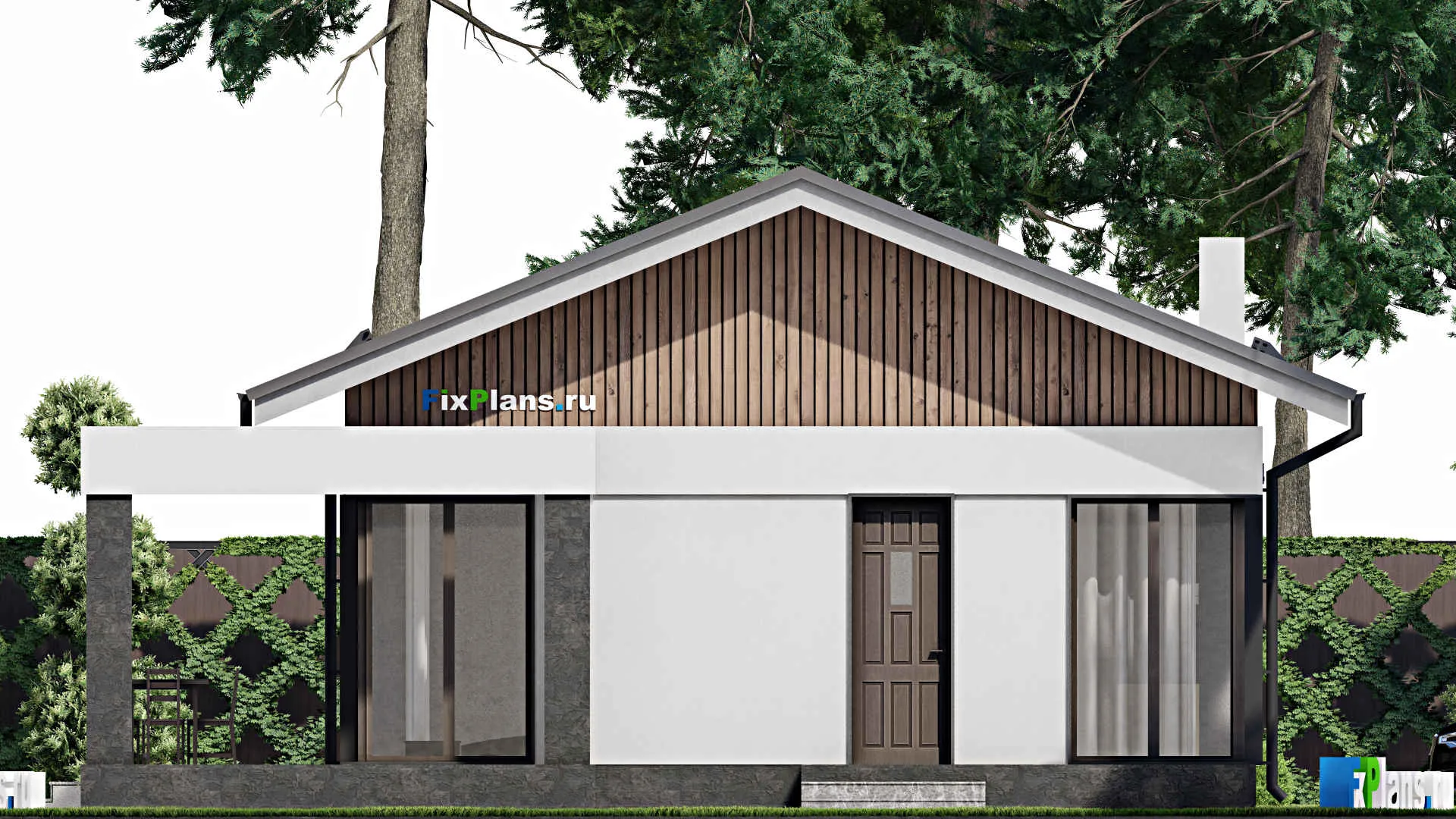 F-1934 - Проект одноэтажного дома 9 на 16, площадью 130 м² с террасой и 4 спальнями