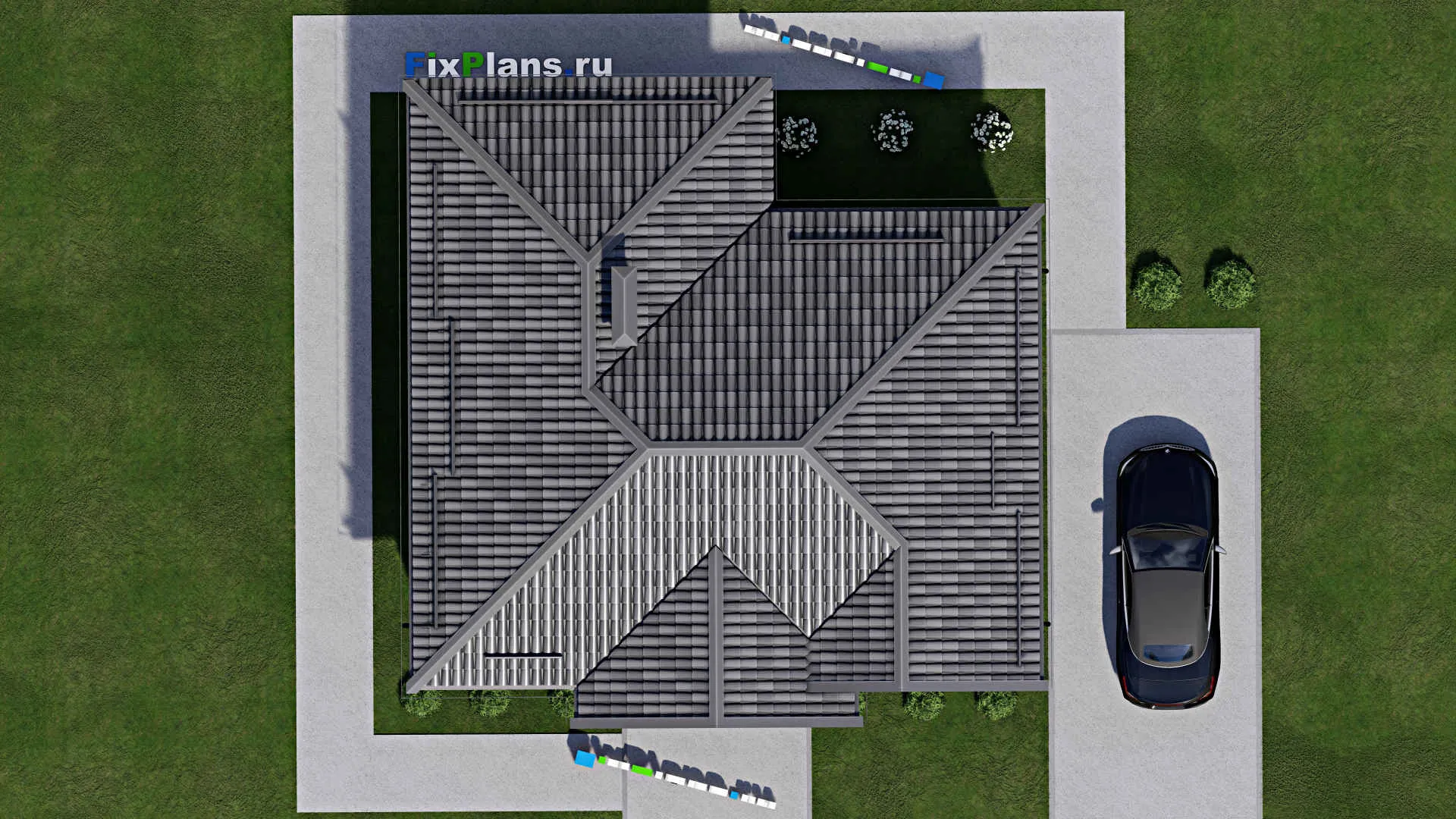 F-5768 - Проект одноэтажного дома 9 на 12, площадью 80 м² с террасой и 2 спальнями