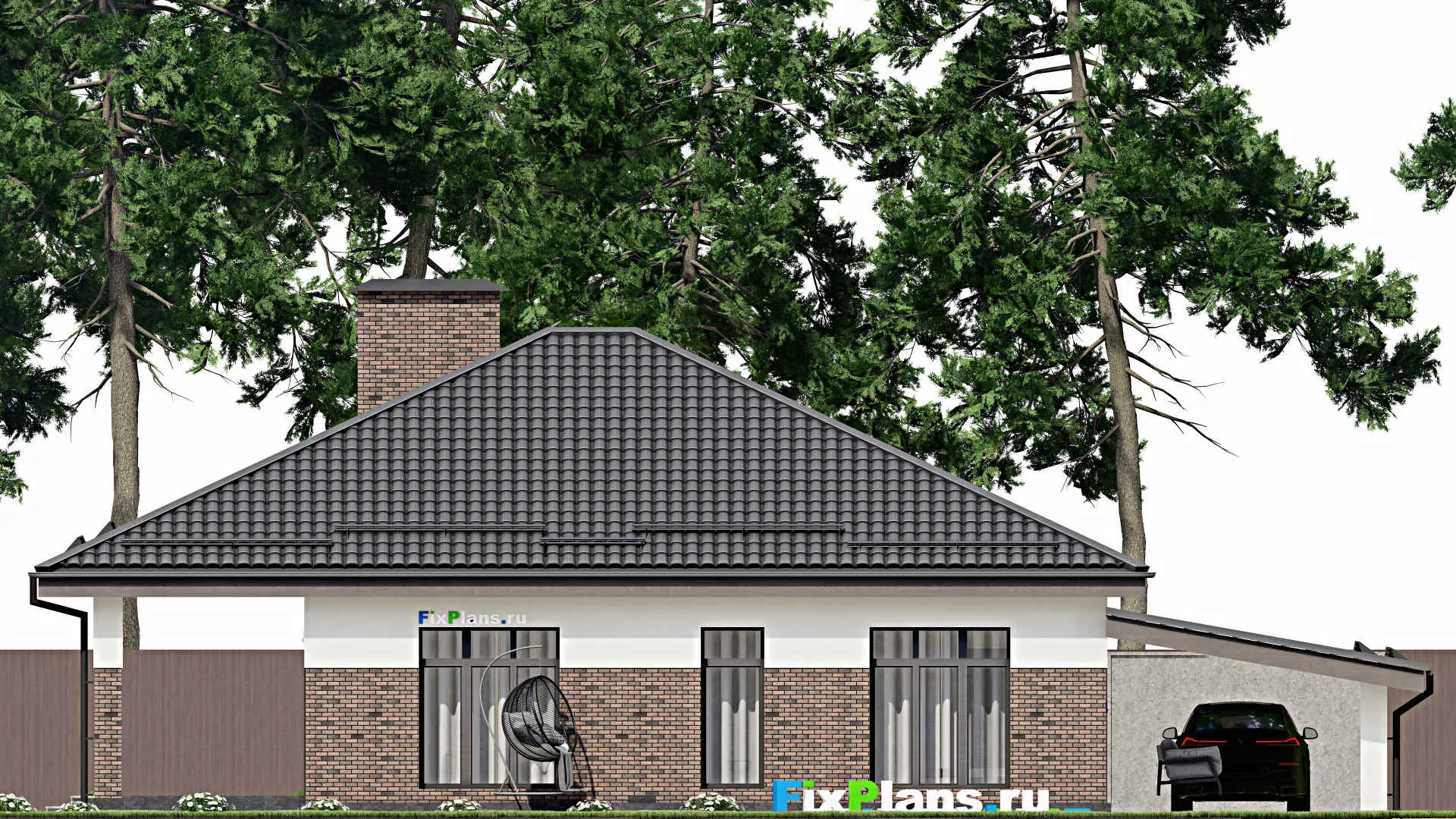 F-5012 - Проект одноэтажного дома 12 на 16, площадью 180 м² с террасой и 3 спальнями