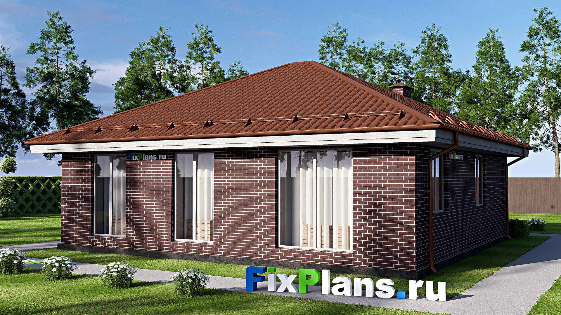 F-18296 - План одноэтажного дома 12 на 13, площадью 120 м² с 2 спальнями