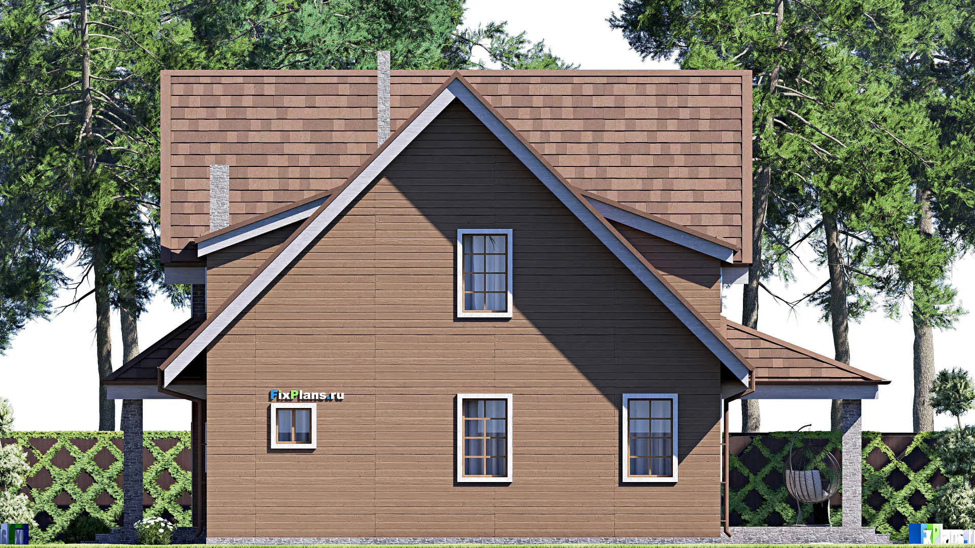 F-17108 - Планы дома с мансардой 13 на 16, площадью 220 м² с террасой и 3 спальнями