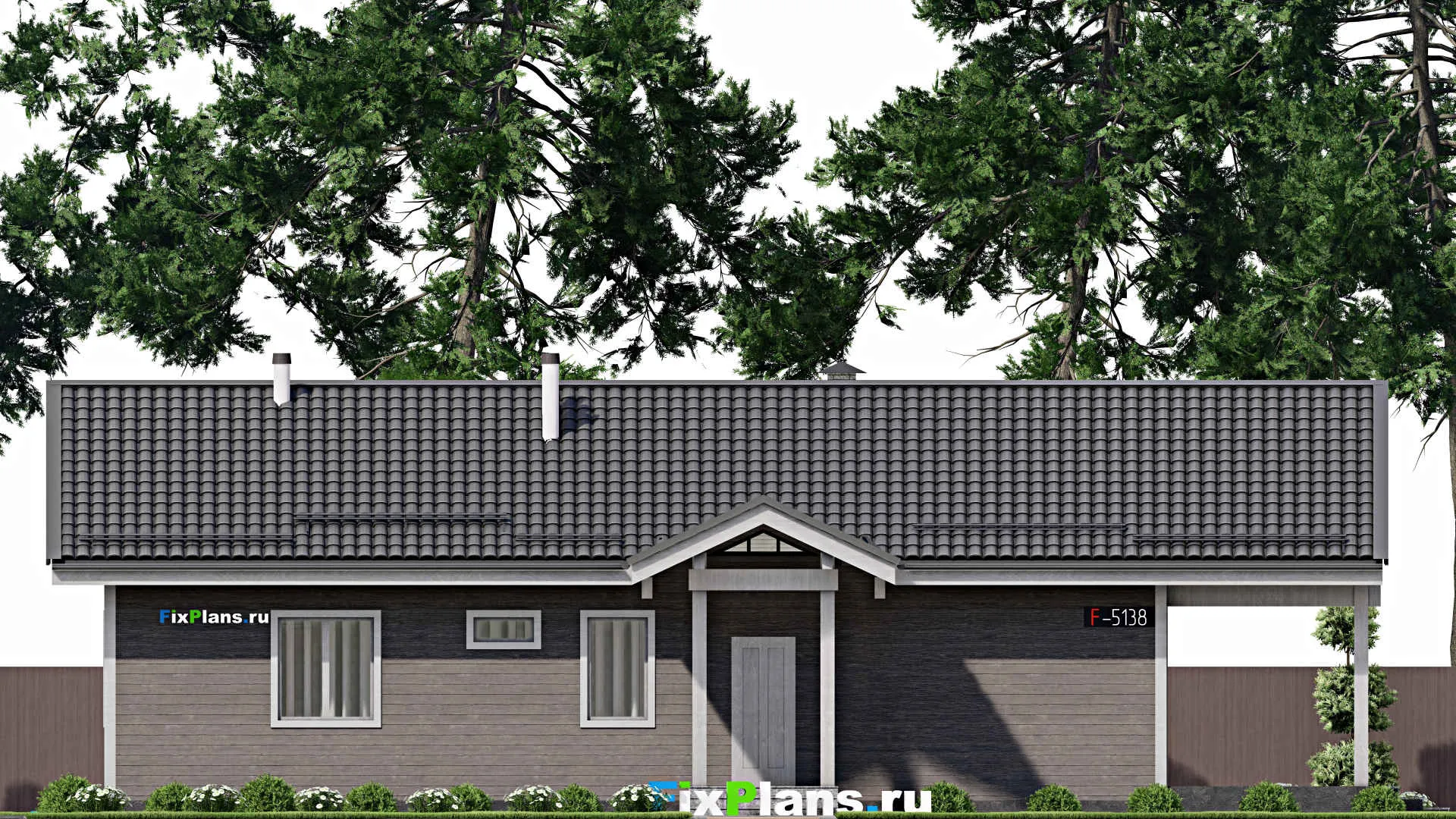 F-5138 - Проект одноэтажного дома 10 на 15, площадью 140 м² с террасой, баней и 3 спальнями